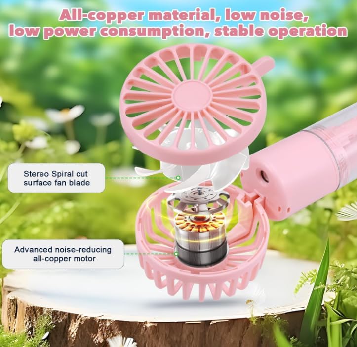 Detalle 1 de JIZZU CZ-B010-1-EU handhållen dimfläkt, rosa, 4 hastigheter och 4 000 mAh