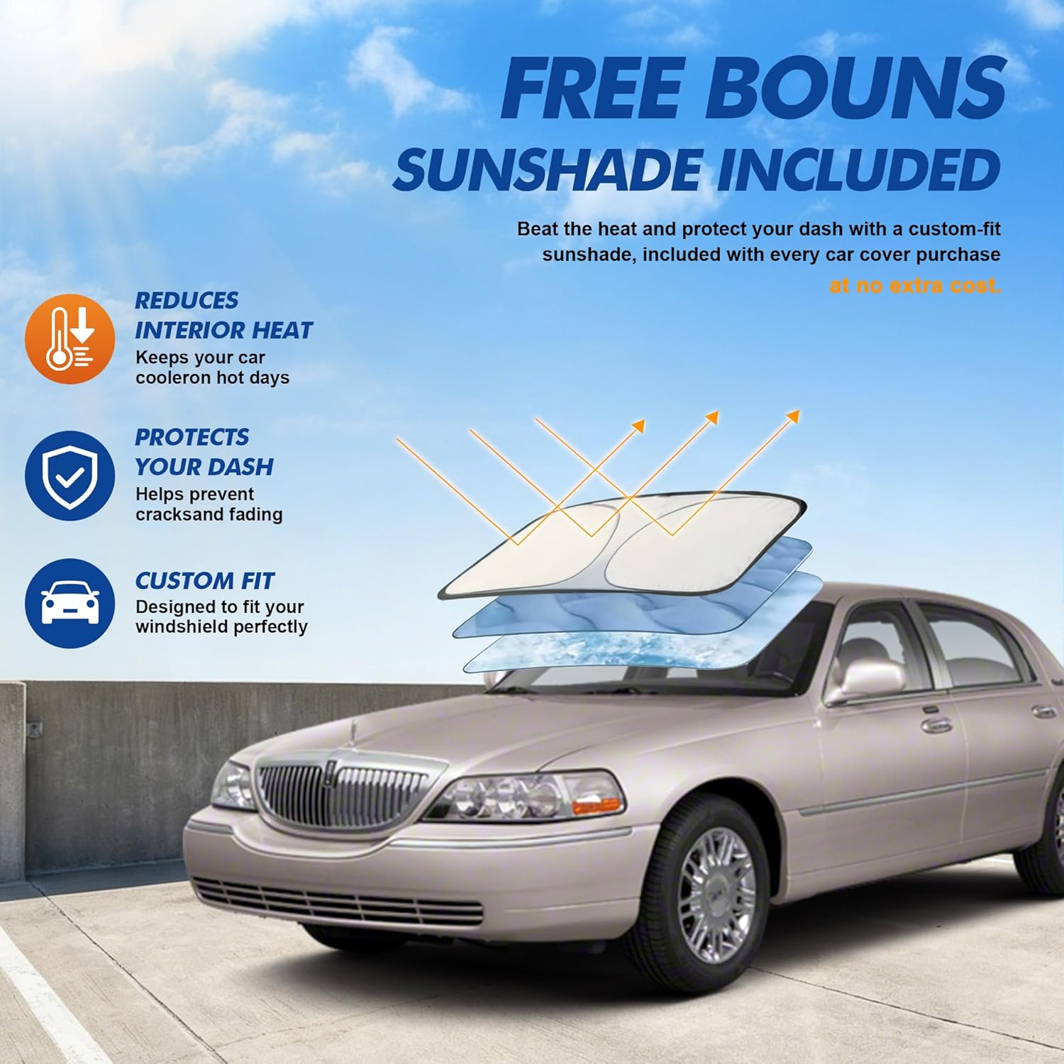 Thumbnail 5 de Tozaroa All-Weather Car Cover for Sedans (219–230 inch) with Anti-Scratch Lining, Windproof System, Sun Visor & Towel
