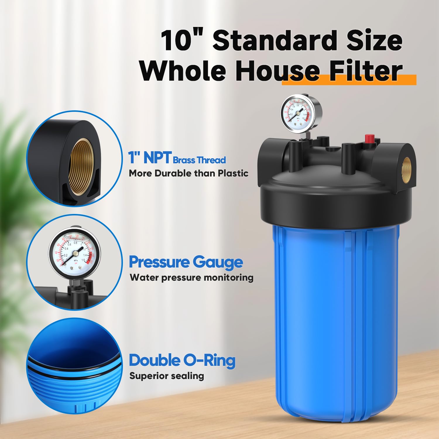 Detalle 2 de PUREPLUS FHN10BB Whole House Water Filter Housing, 10" x 4.5", 1" NPT