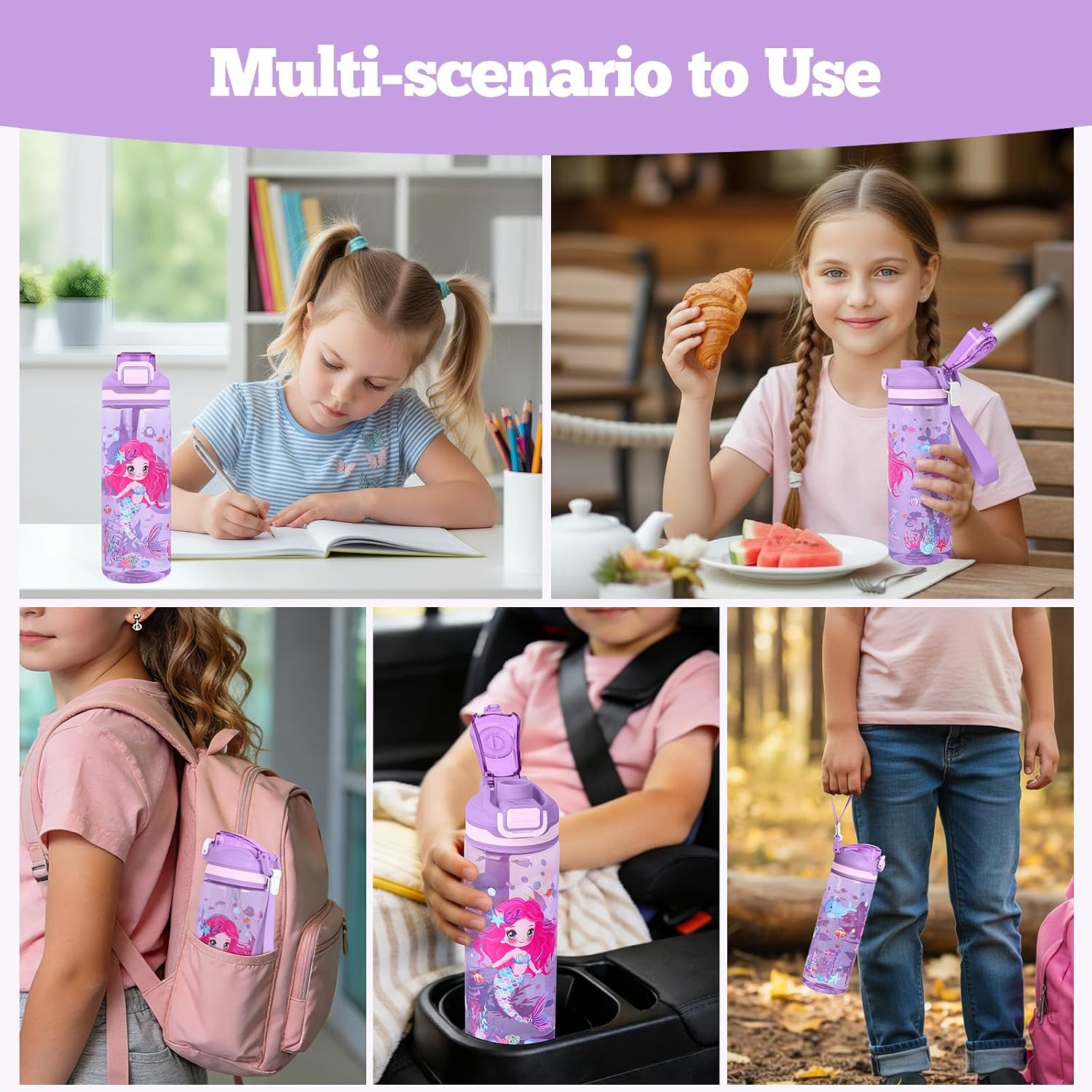 Detalle de decalsweet WX-A-0534 Kids Water Bottle, Mermaid Tritan with Handle