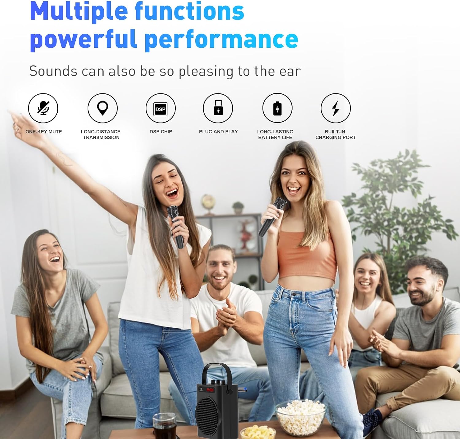 Detalle de ZOWEETEK H15G-2 Dual Wireless Handheld Karaoke Microphone Set, 2.4 GHz