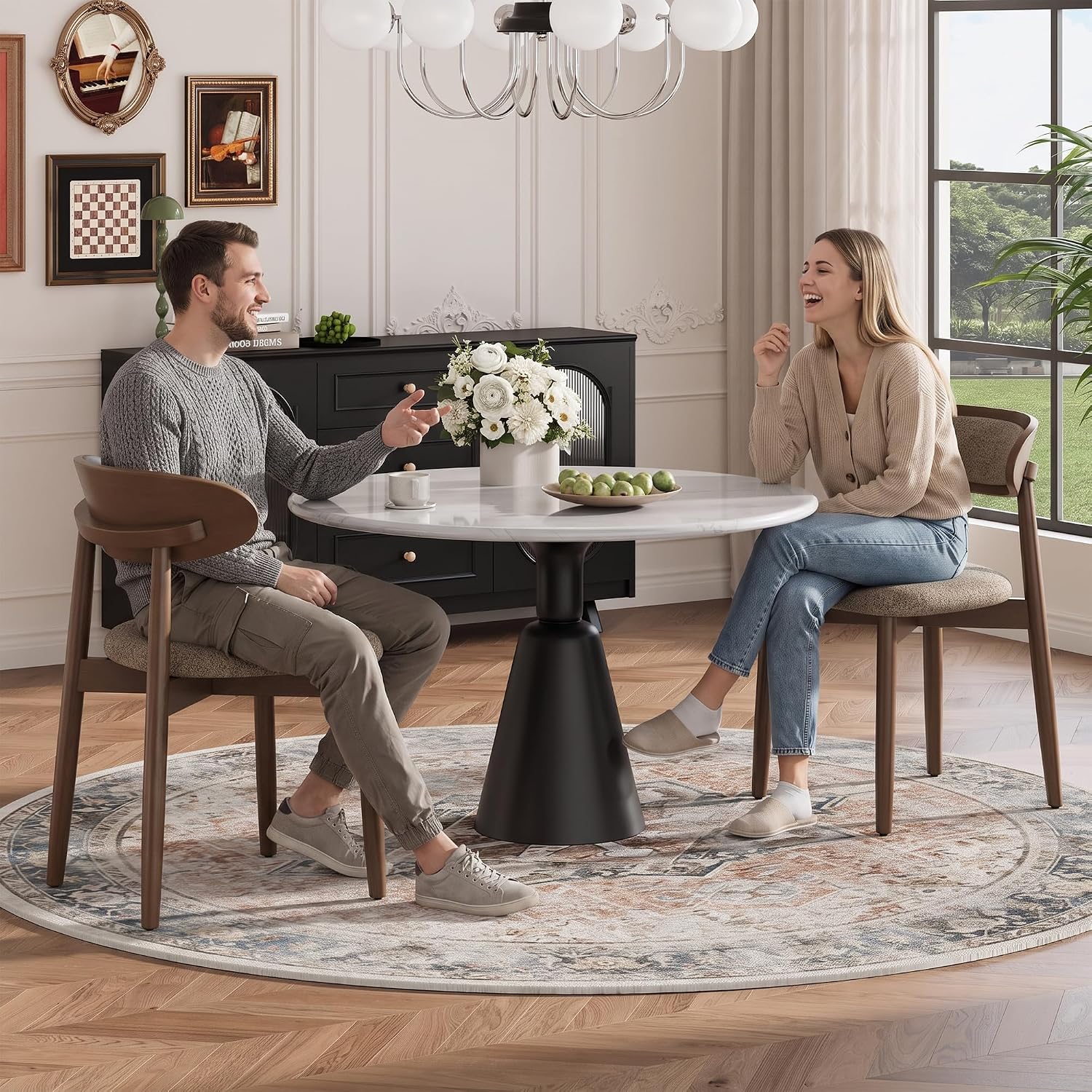 Thumbnail 6 de MALOL DCW70 Wooden Dining Chairs, Set of 4, Camel Fabric, Curved Back