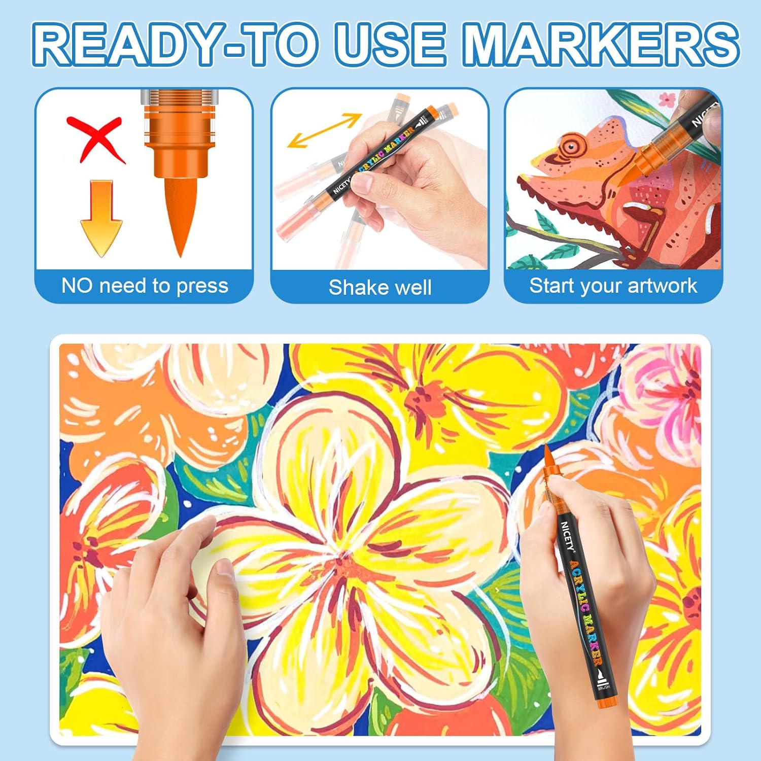 Thumbnail 4 de NICETY 120 Colours Acrylic Paint Pens (brush tip) for rock, wood and more