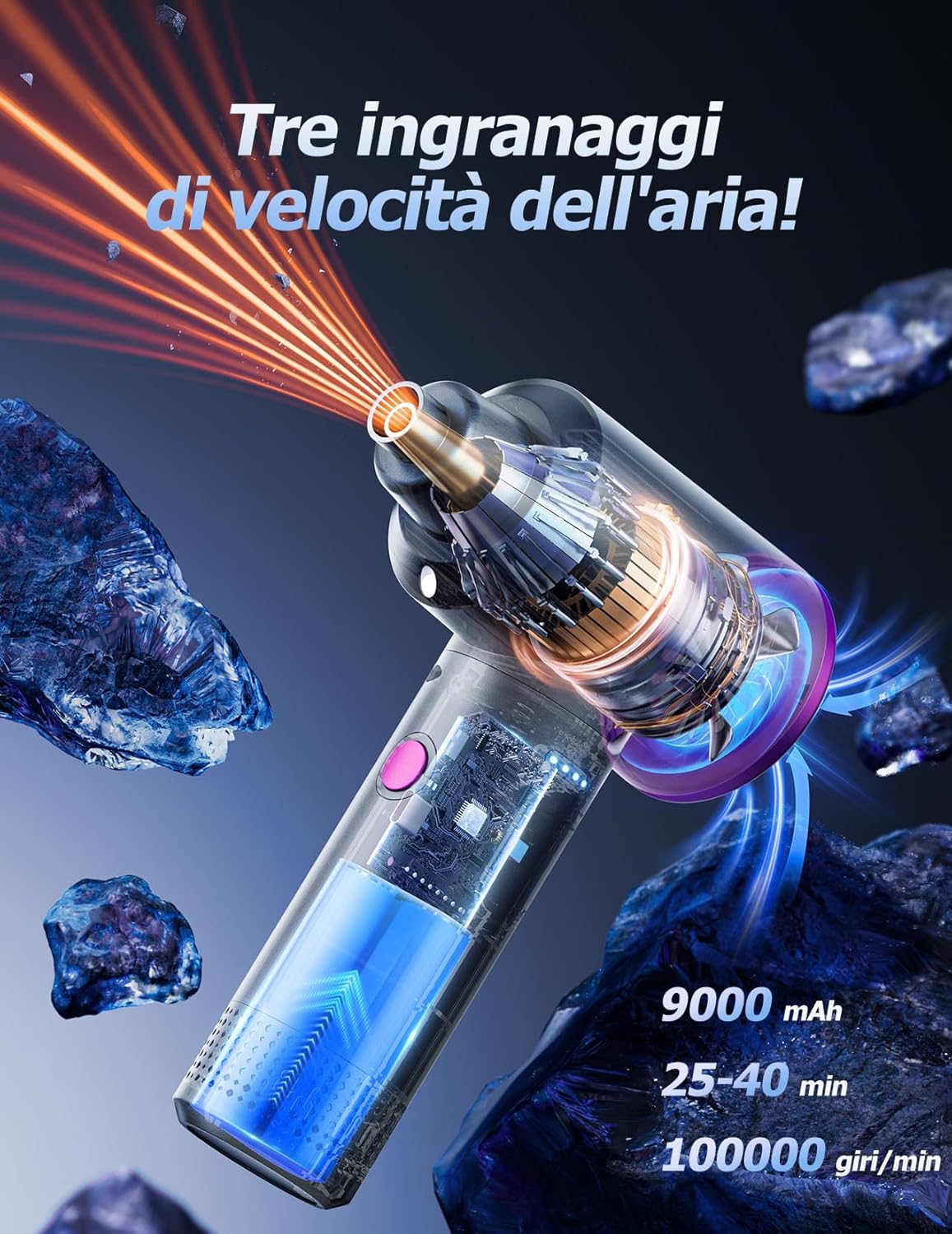 Thumbnail 2 de Soffiatore ad aria compressa 9000 mAh, 3 velocità per PC e auto