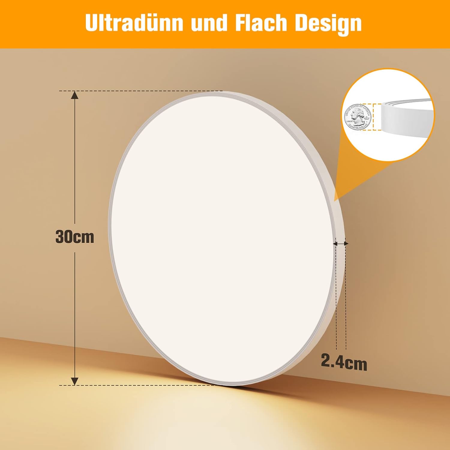 Detalle 2 de OUILA LED Deckenleuchte Flach Rund 24W 3000K