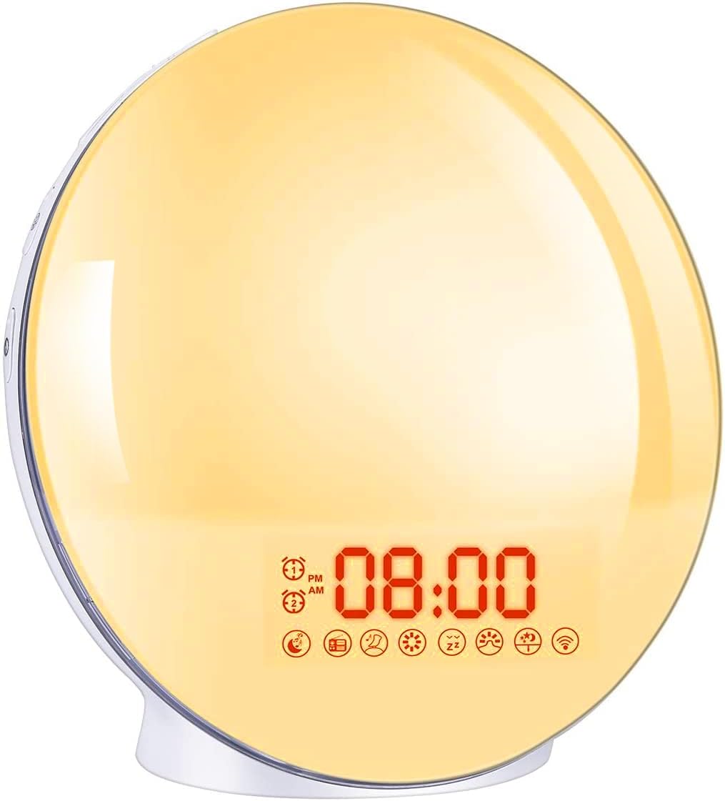 Detalle de Bawoo wekkerlamp met dageraadsimulatie, FM-radio en dubbele alarmen