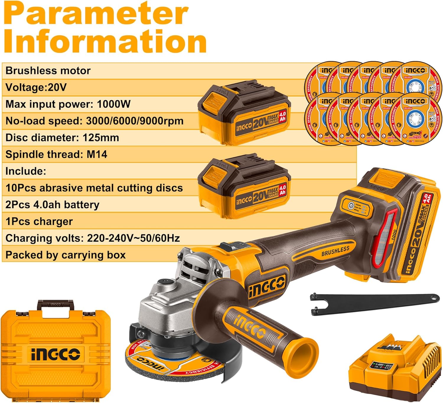 Detalle 2 de INGCO CAGLI271532 cordless angle grinder 115mm