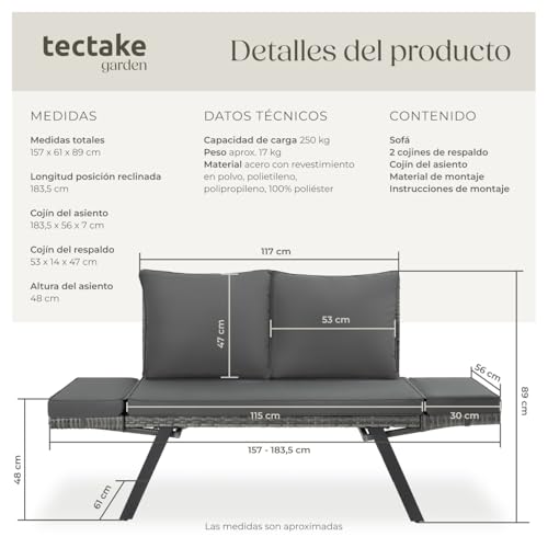 Detalle 2 de TecTake® Sofá 2 en 1 para terraza y jardín
