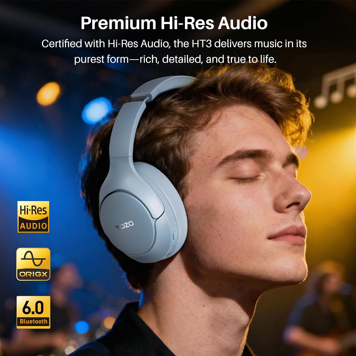 Detalle de TOZO HT3 Over-Ear Bluetooth-Kopfhörer mit ANC, 5 Mikrofonen, bis zu 90 Std. Laufzeit und Transparenzmodus