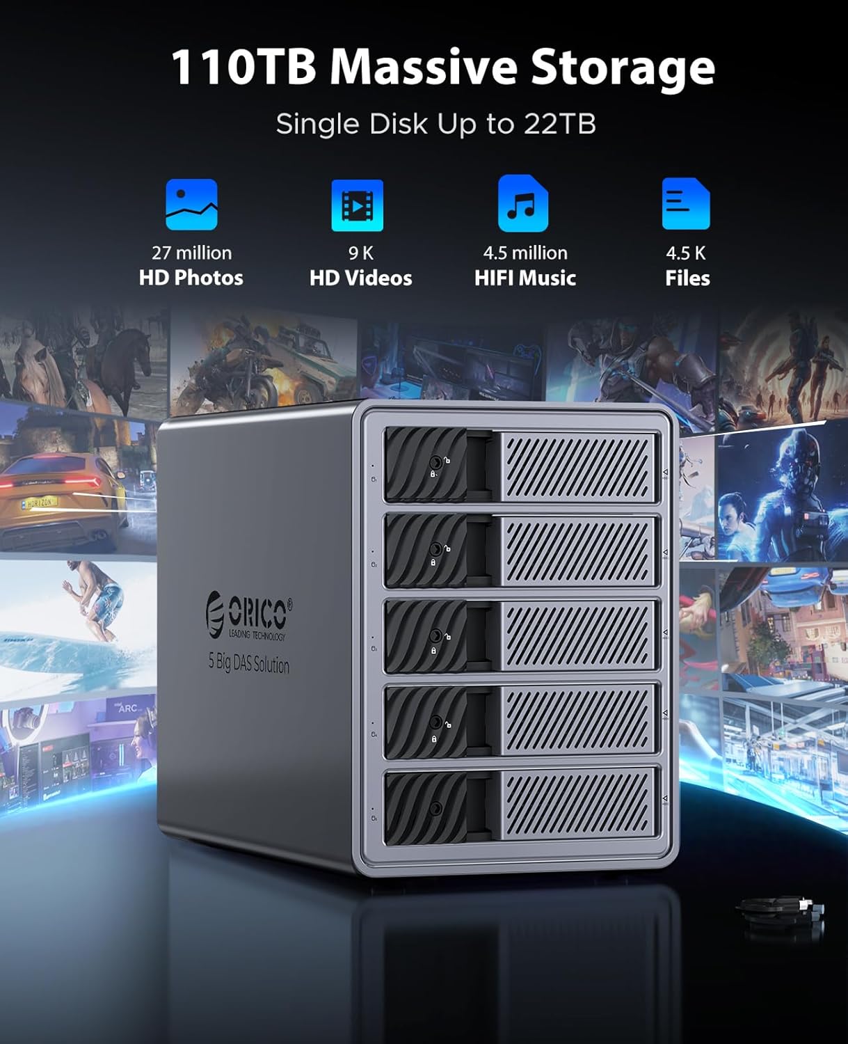 Thumbnail 2 de ORICO 9858RU3: 5-Bay 3.5 Inch SATA to USB 3.0 Aluminium HDD Docking Station with RAID