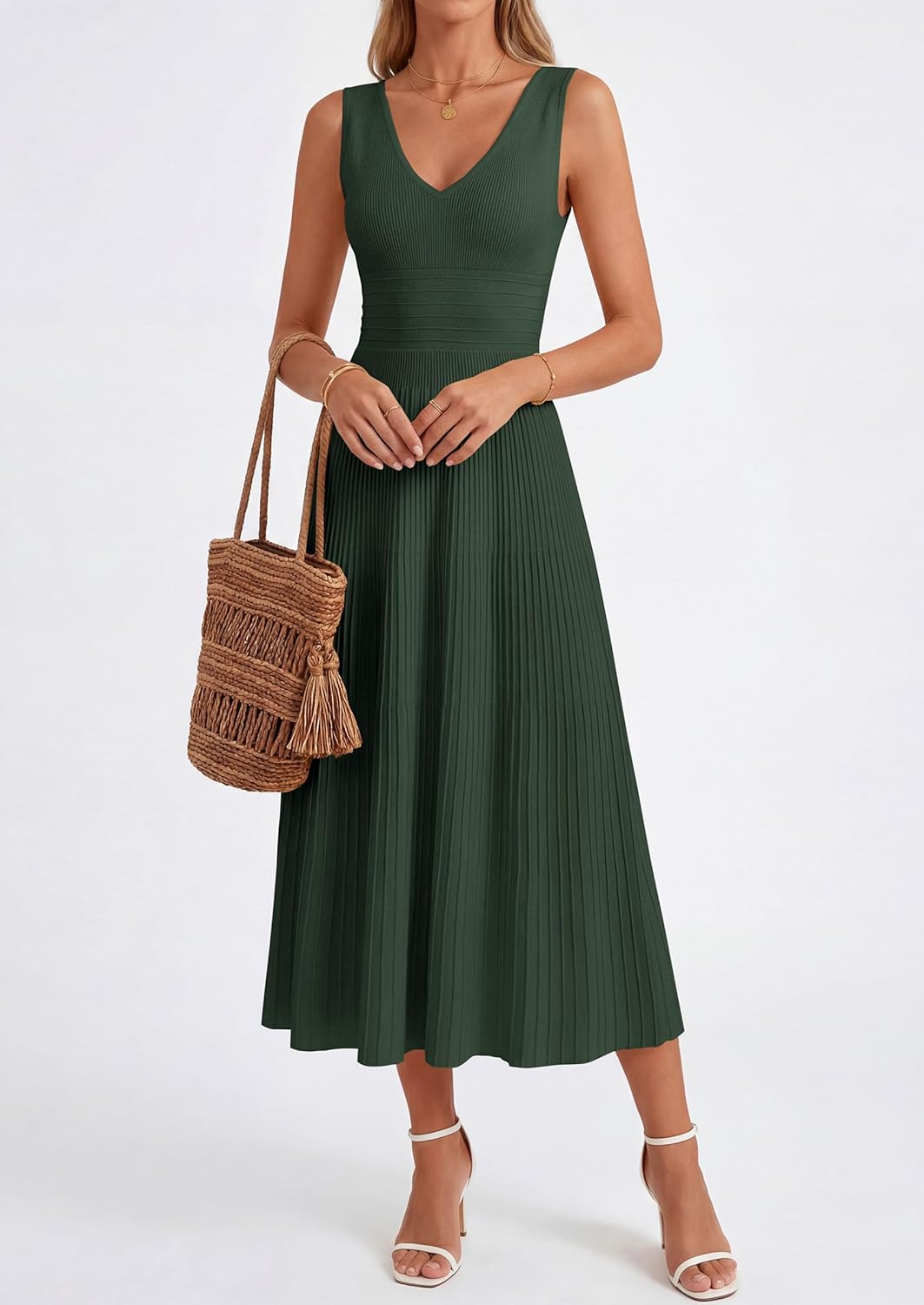 Thumbnail 5 de PRETTYGARDEN Summer Dresses for Women 2026 – Sleeveless V-Neck Pleated Midi Dress