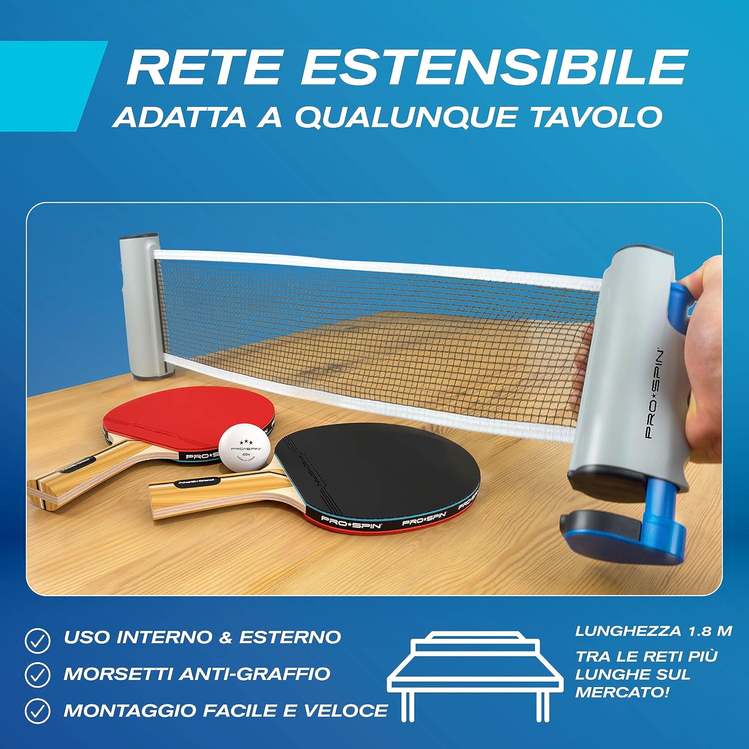 Thumbnail 2 de PRO-SPIN Set da Tavolo Portatile con Rete Estensibile 183 cm