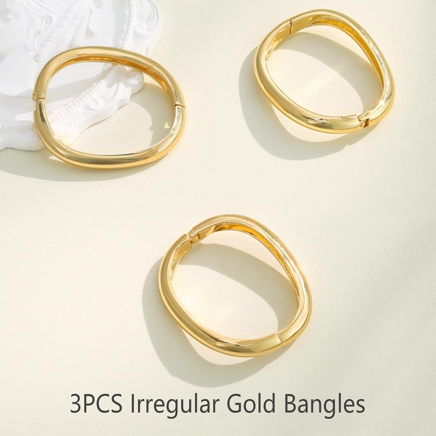 Thumbnail 5 de Emibele Gold Armreifen für Frauen (2er-Set) mit unregelmäßiger, breiter Scharnier-Manschette