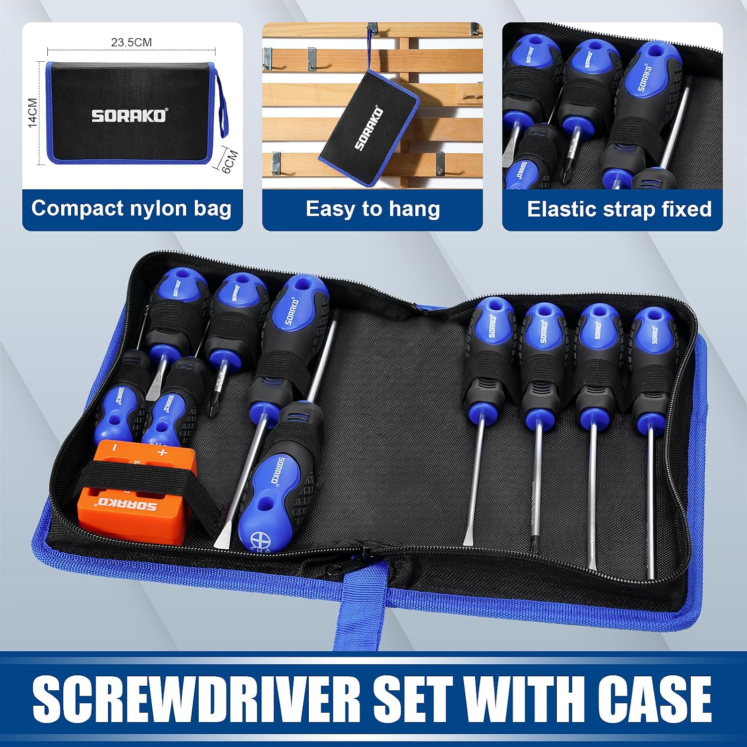 Detalle 2 de SORAKO 11-Piece Magnetic Screwdriver Set (5 Phillips, 5 Slotted) with 2-in-1 Magnetizer