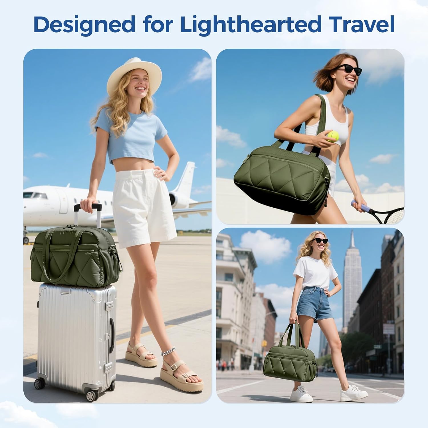Detalle de Lekespring Weekend Overnight Bag for Women 25L – Waterproof travel holdall with shoe compartment (Dark Green)