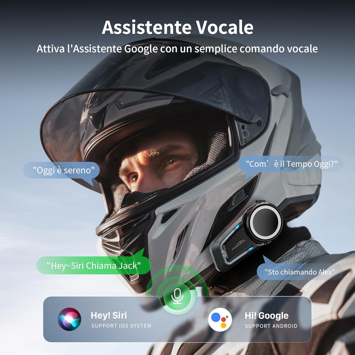 Thumbnail 6 de Fodsports FX7 10: interfono moto Mesh per 10 rider, doppio chip V5.4 e audio multitasking