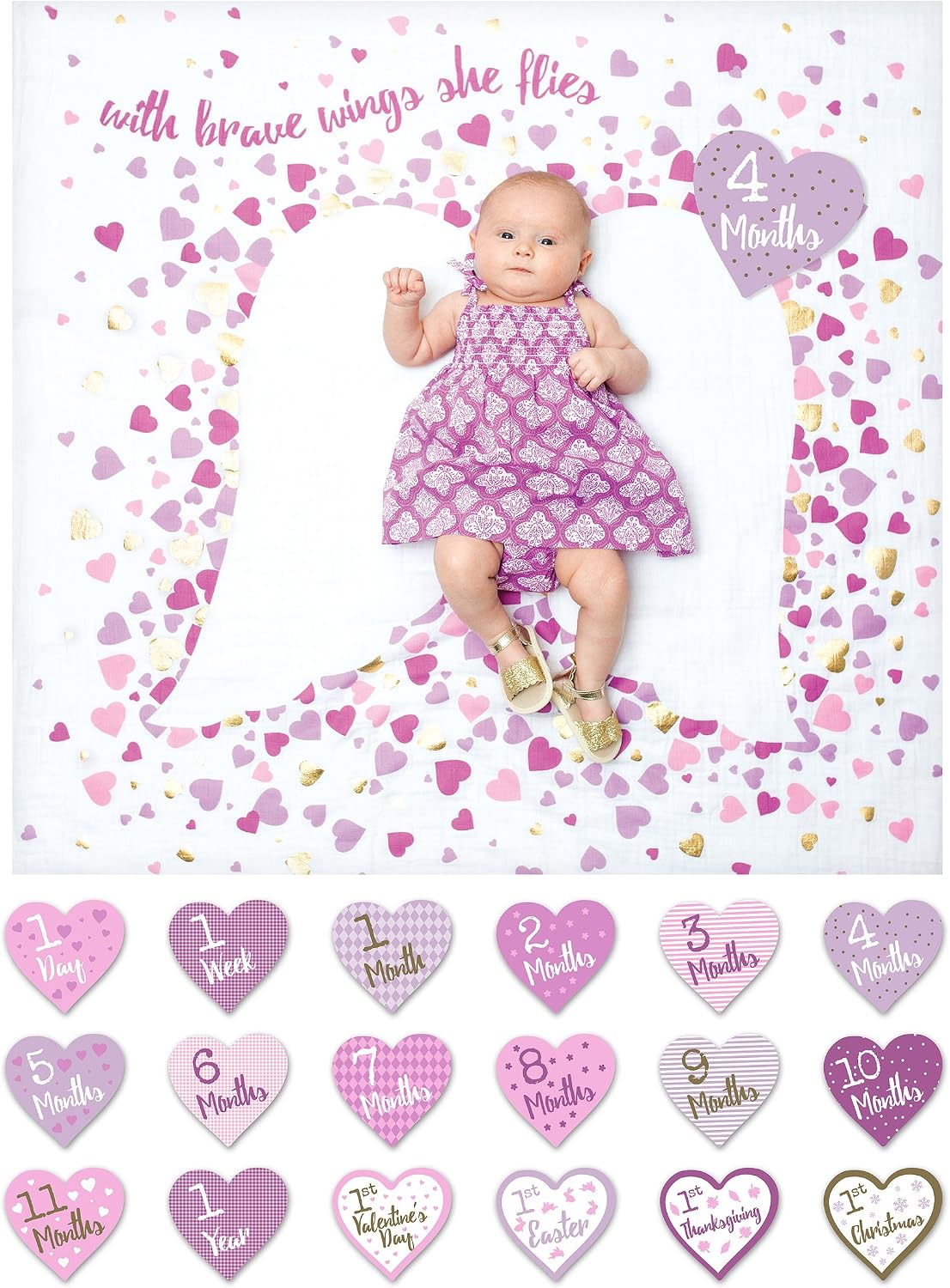 Detalle 1 de Lulujo baby blanket and milestone card set, 100% cotton