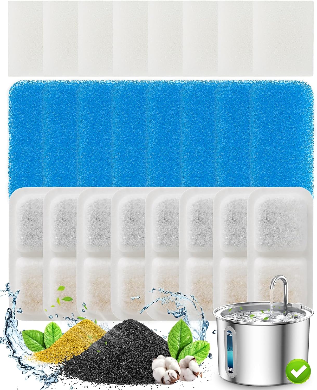 Detalle de Oneisall 8 Pack Replacement Filters for PWF-001 2L/67oz Cat Water Fountain (Stainless Steel)