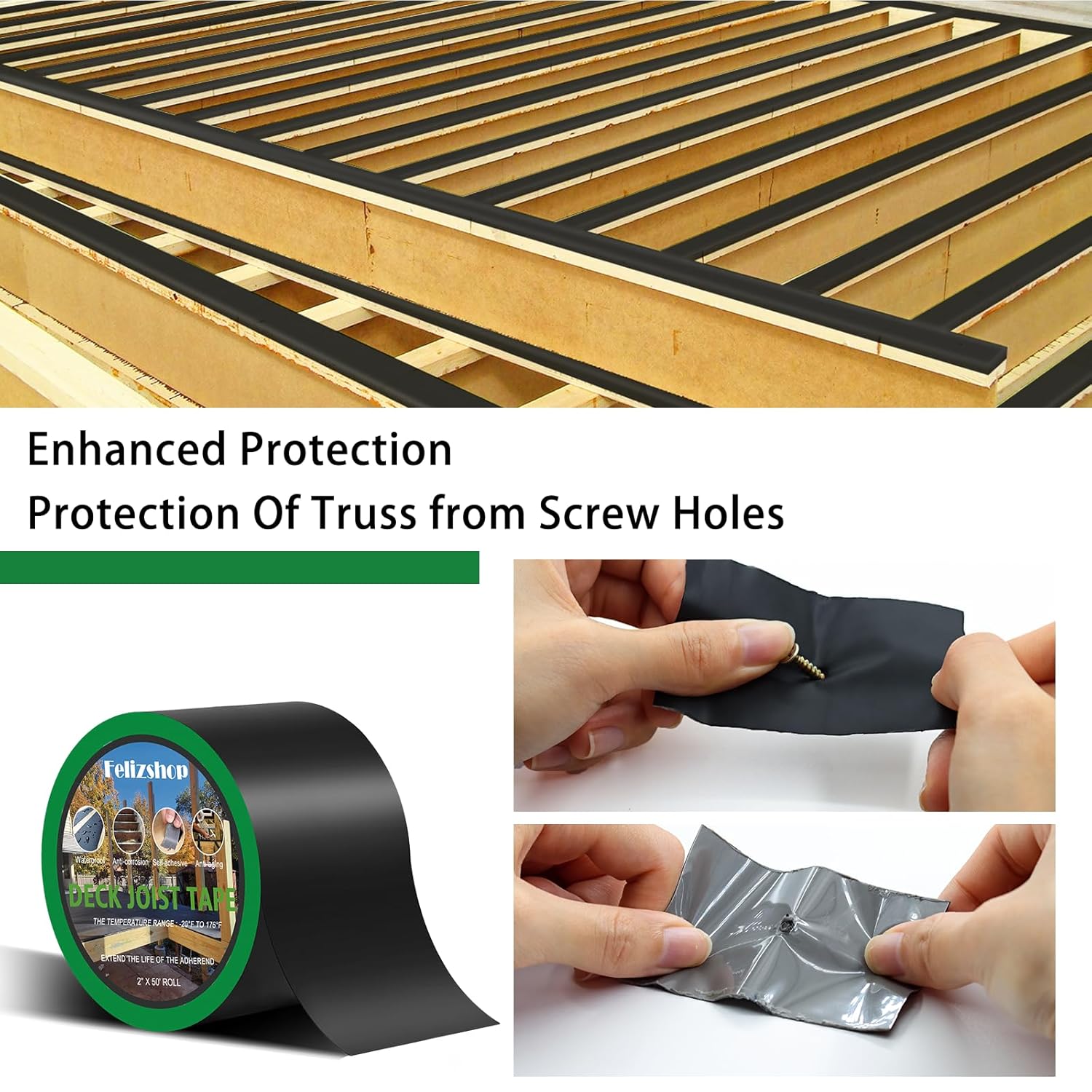 Thumbnail 2 de Felizshop Joist Tape for Decking — 4" x 50' Waterproof Butyl Tape (2 Rolls) for Joists, Beams, and More