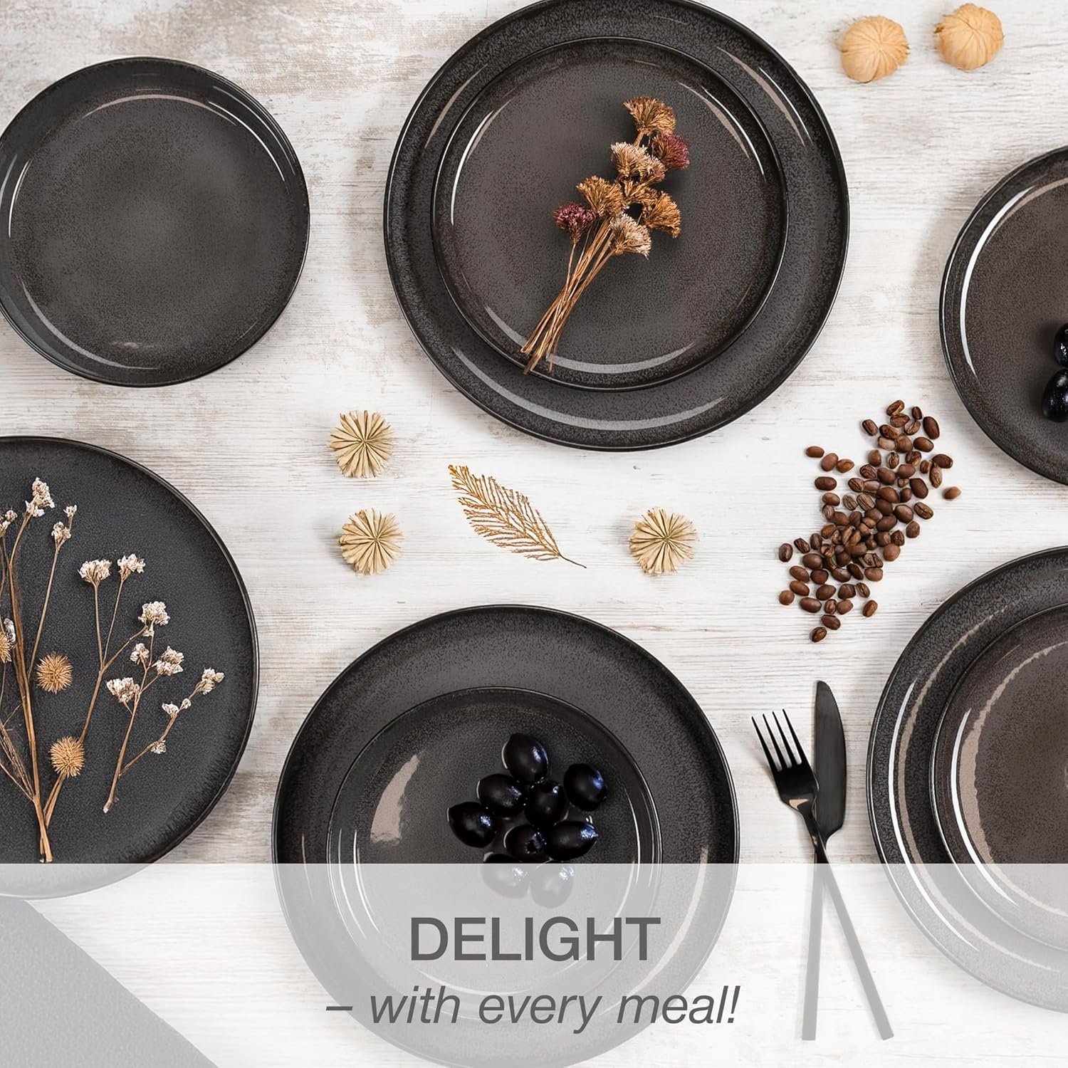 Thumbnail 6 de Moritz & Moritz VIDA 18-Piece Anthracite Porcelain Dinner Set for 6