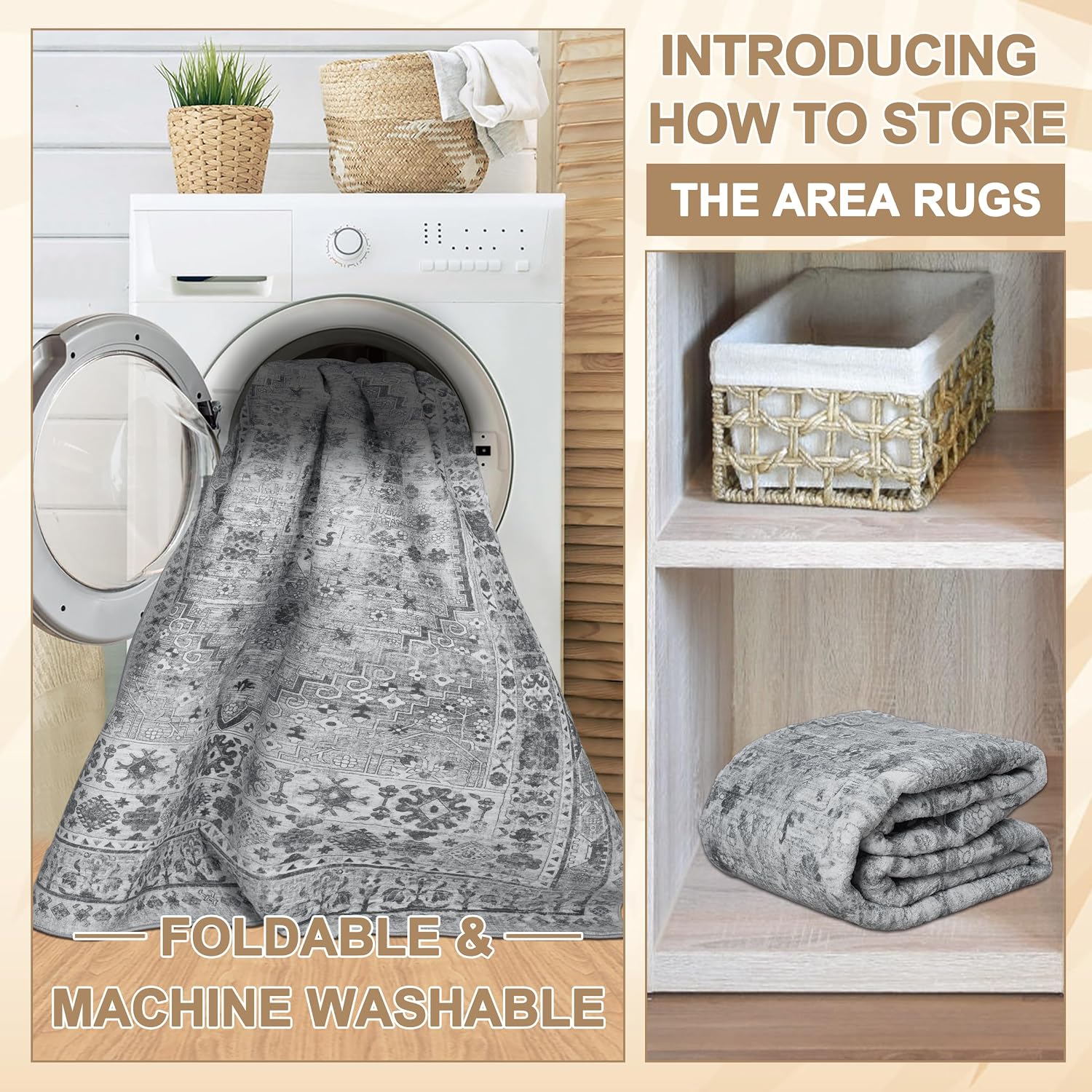 Thumbnail 6 de Capslpad Vintage Medallion Area Rug, 200 x 300 cm, Grey, Washable