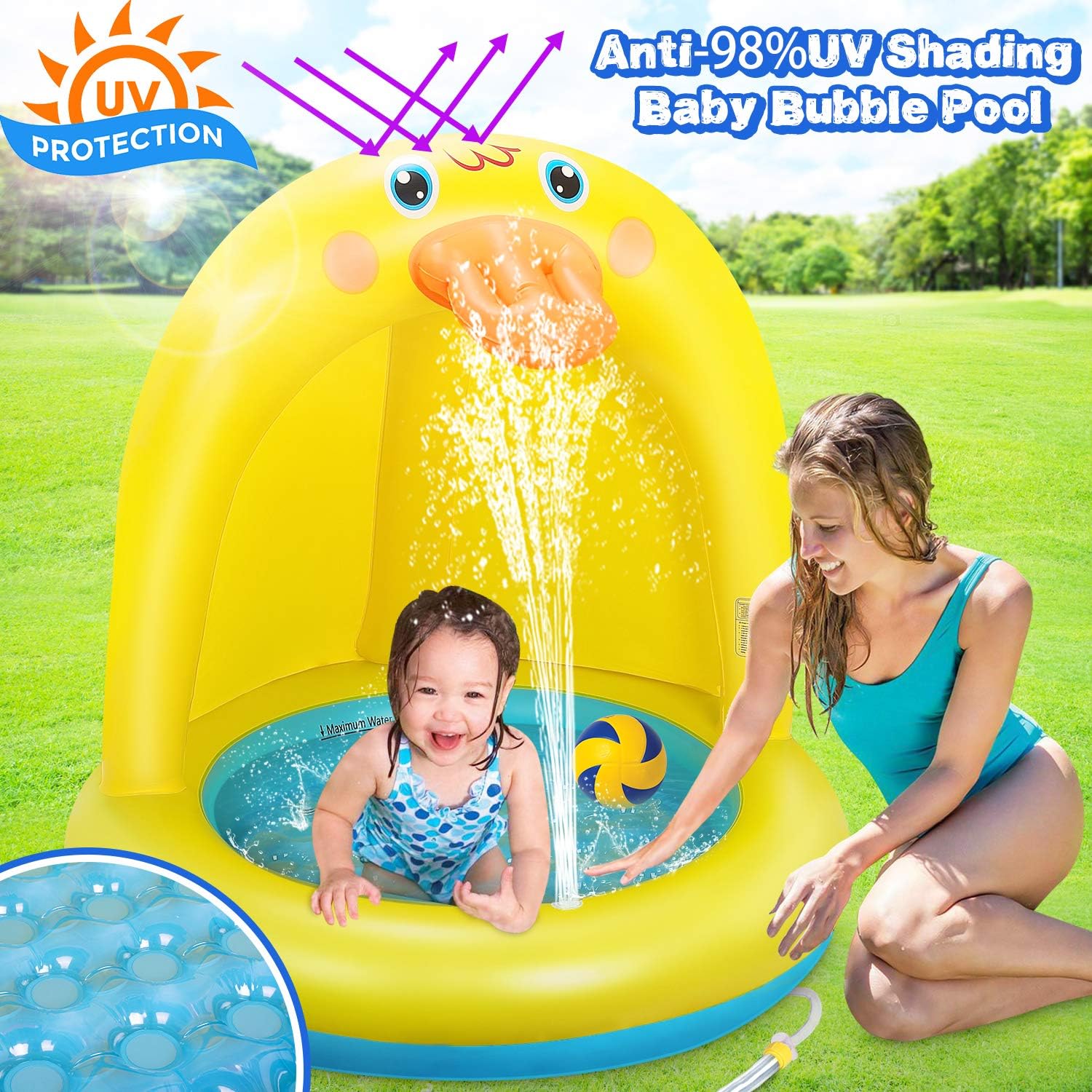 Thumbnail 6 de Planschbecken Für Kinder – BabyPool mit Entchen-Design, UV-Schutz und aufblasbarem Sprinkler