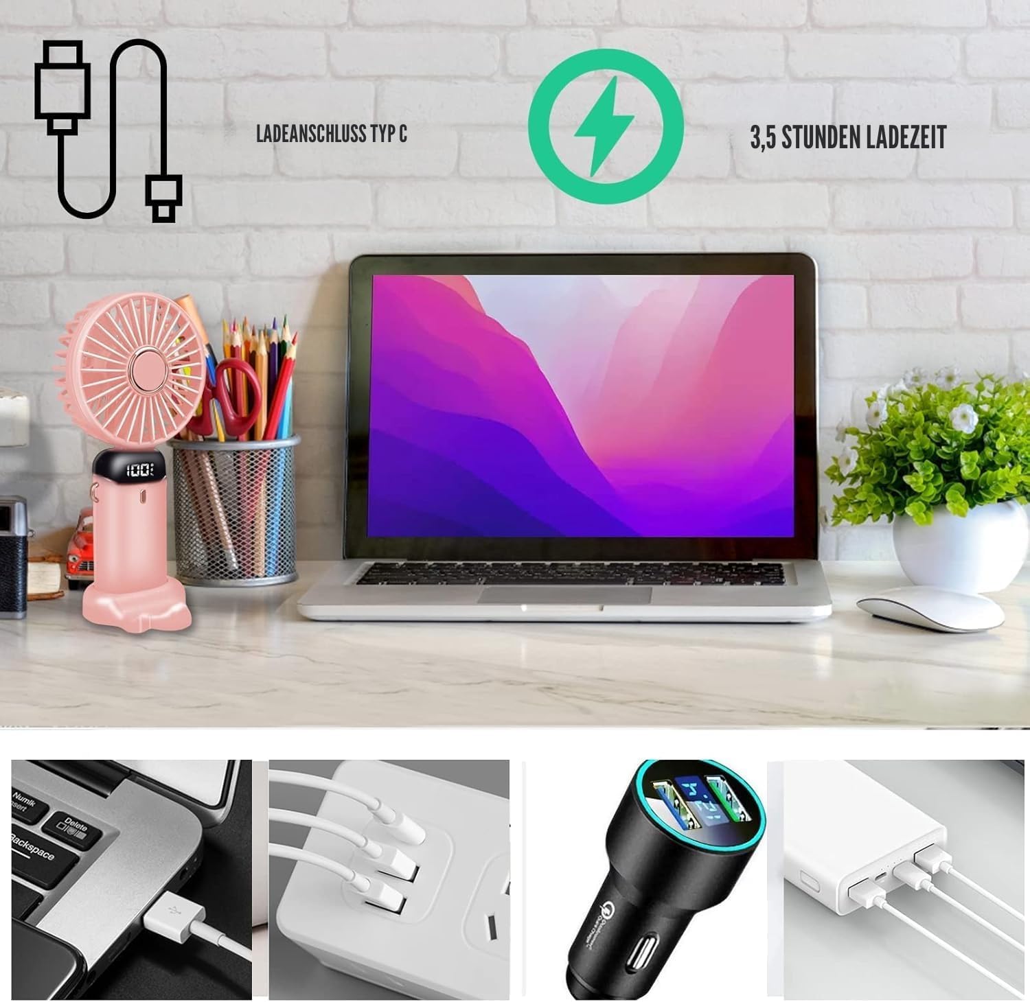 Thumbnail 6 de Jsdoin Handventilator: tragbarer Mini-Ventilator mit 5 Geschwindigkeitsstufen und 5.000-mAh-Akku (rosa)