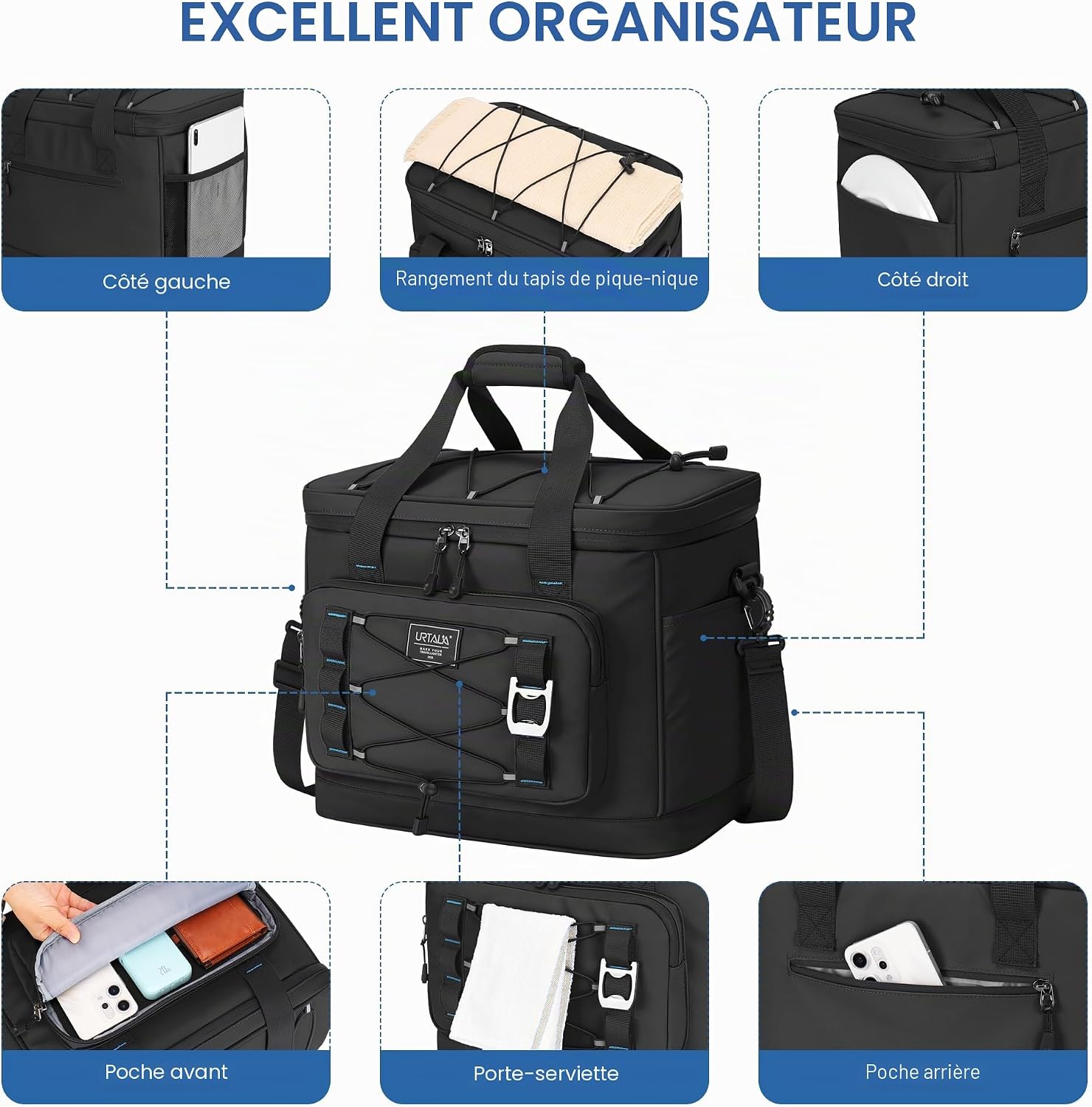 Detalle de Urtala Sac Isotherme 30 L – glacière souple pour le camping et les voyages
