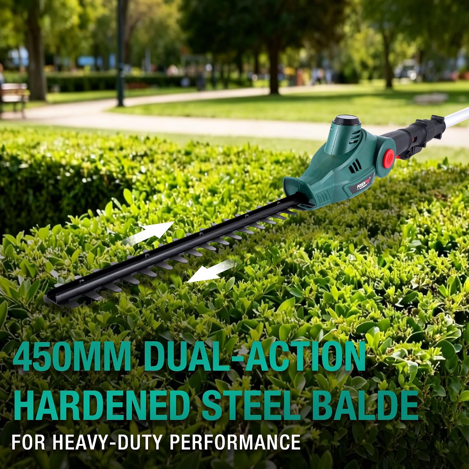 Detalle de POSENPRO 12V Cordless Pole Hedge Trimmer with 2x 2.0Ah Batteries and 2.67m Reach