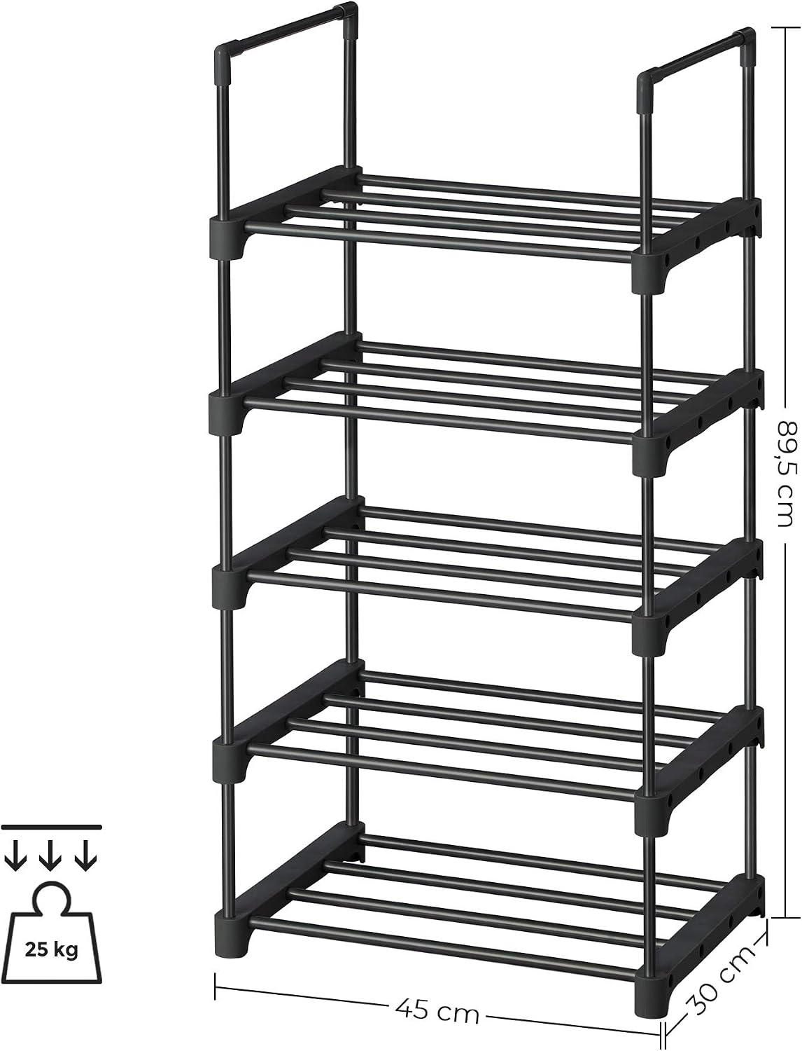 Detalle de SONGMICS LSA055B02 – 5-poziomowa metalowa półka na buty, czarna, do układania