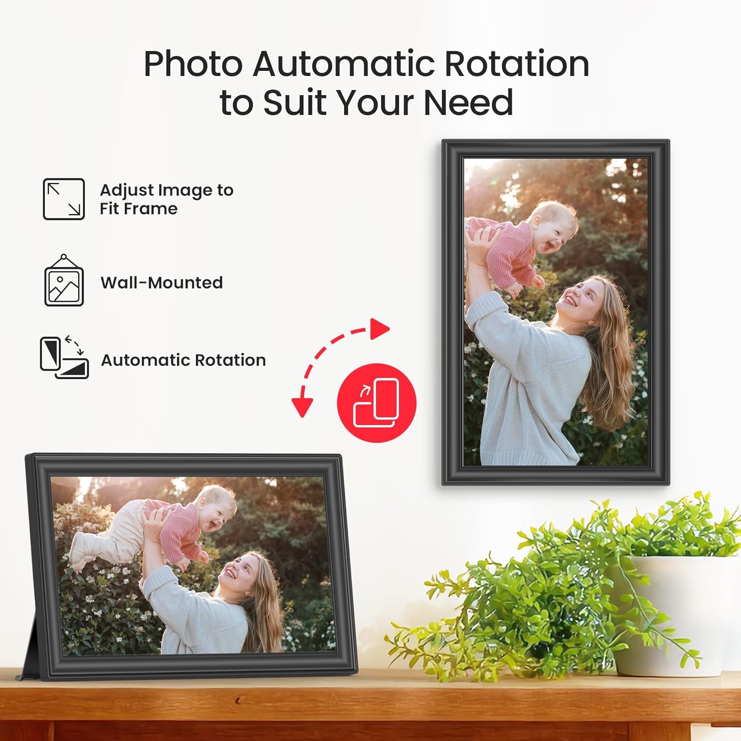 Thumbnail 5 de 64GB 15.6" Frameo WiFi Digital Photo Frame (Black) – 1920×1080 FHD Touch Screen, Auto Rotate, Wall Mountable
