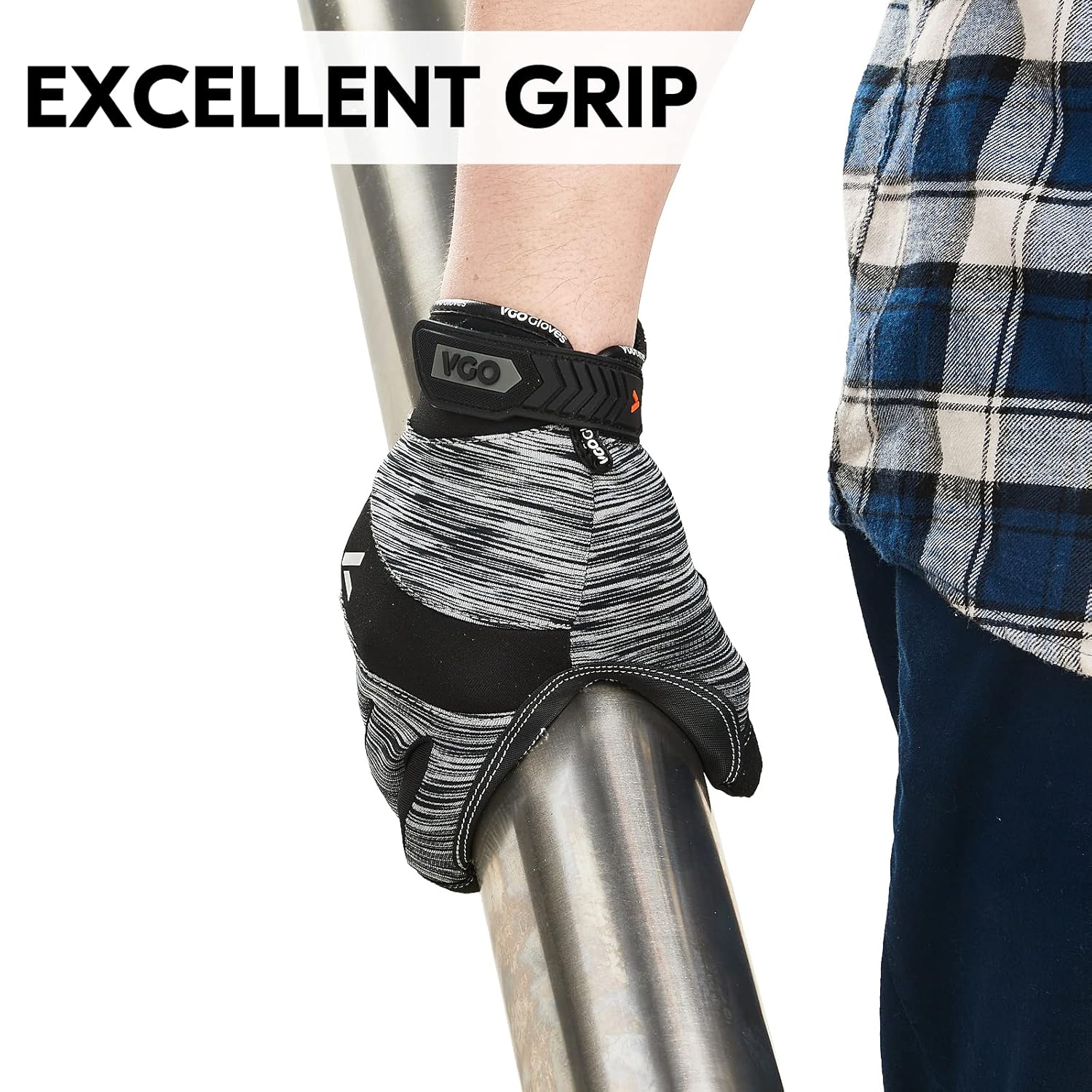 Thumbnail 2 de Vgo... Guanti da lavoro uomo in pelle touchscreen con silicone antischiocco (Tg 10/XL), grigio, 1 paio