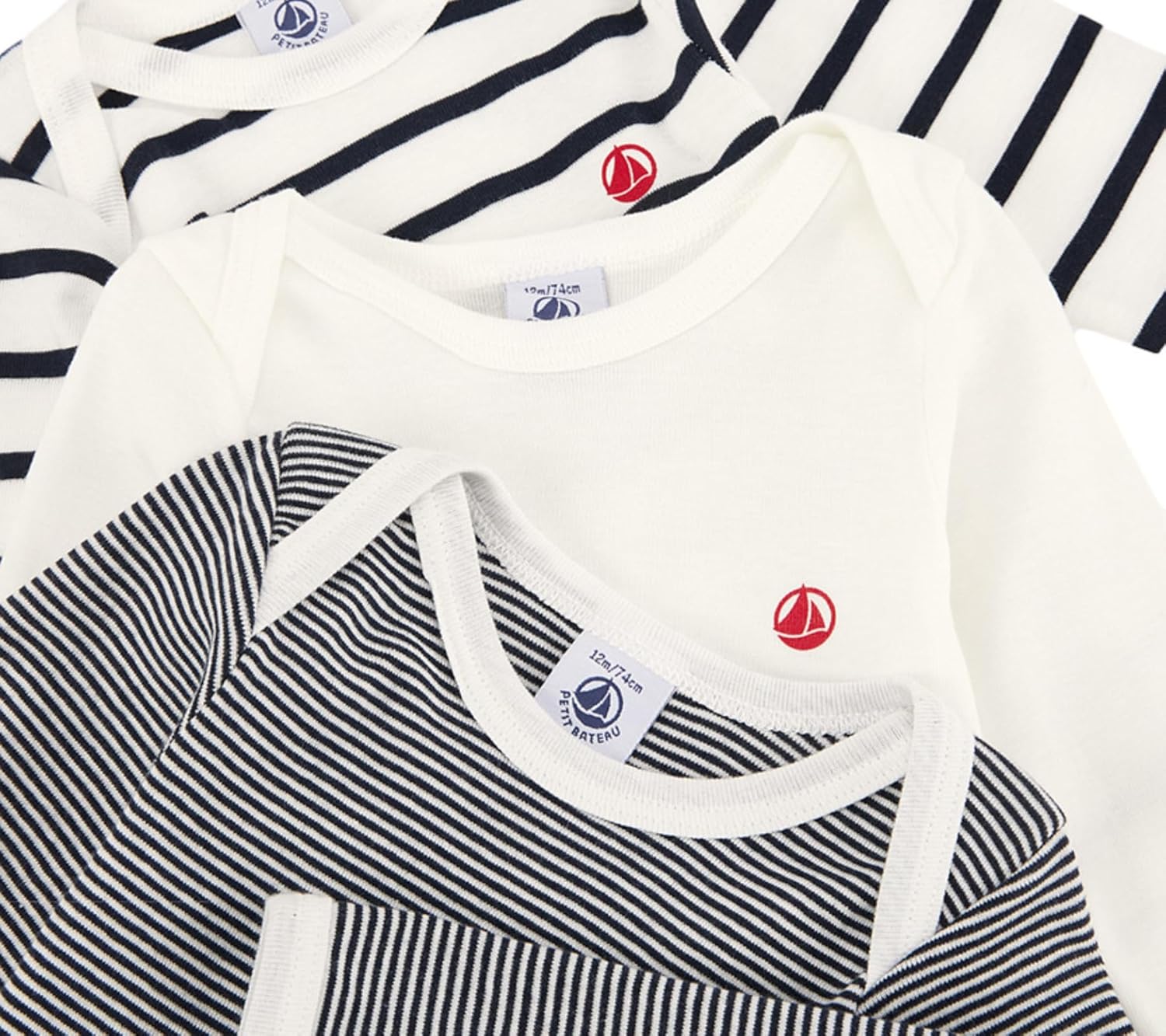 Thumbnail 2 de Petit Bateau A01TB body a righe a maniche lunghe 100% cotone (pacco da 3) unisex 0-24 mesi