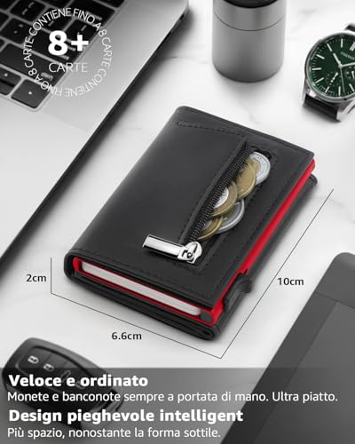 Thumbnail 1 de TEEHON Portafoglio Uomo Slim: Portacarte in pelle con protezione RFID, rosso
