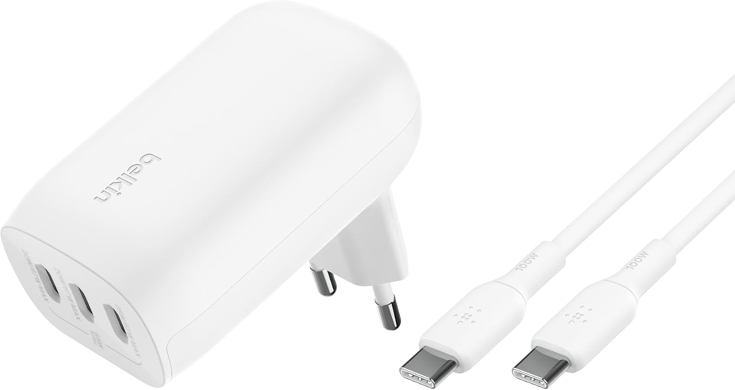 Detalle de Belkin BoostCharge Alimentatore 67 W USB-C PD 3.0/3.1 con 3 porte, cavo USB-C a USB-C incluso