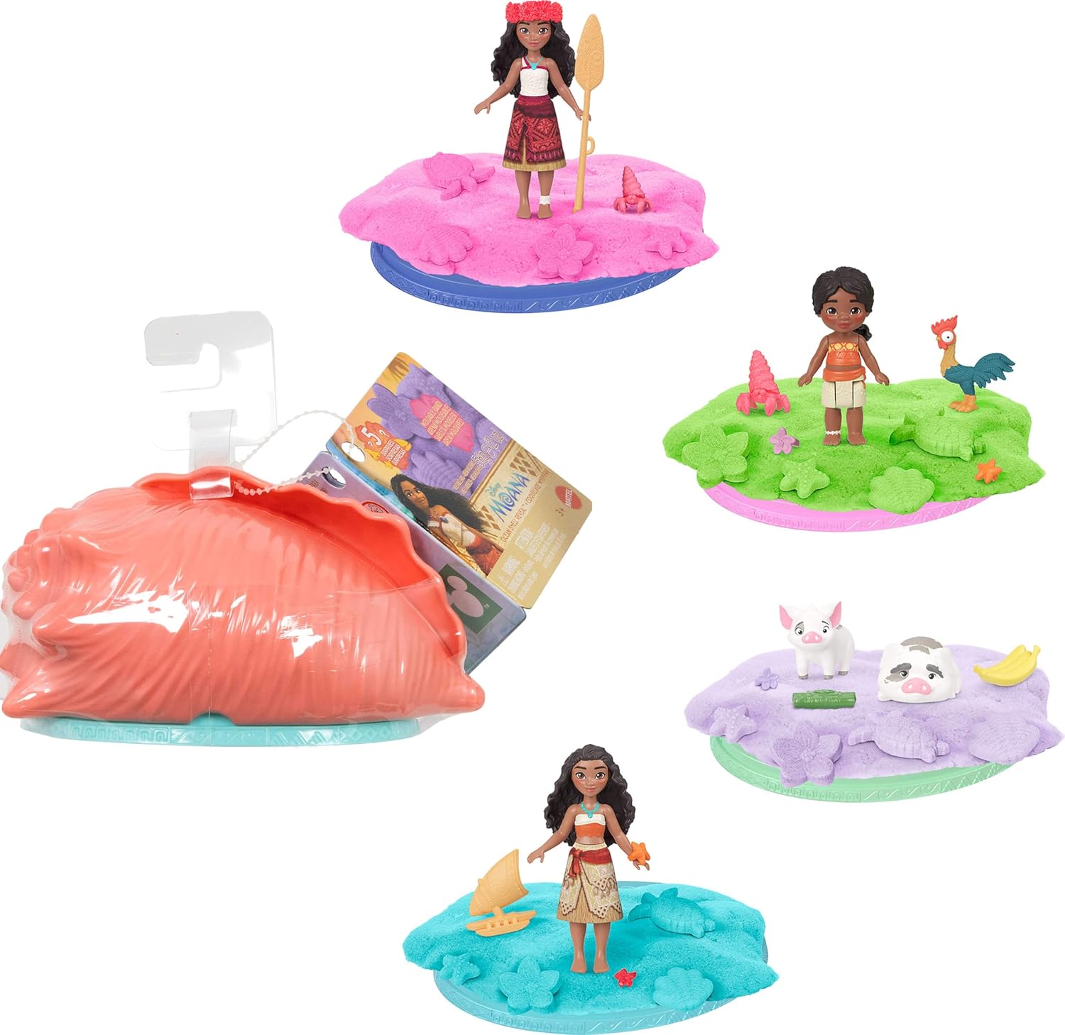 Detalle de Mattel Disney Moana Ocean Shell Reveal Surprise Playset (Small Doll or Animal Figures) with Moldable Sand