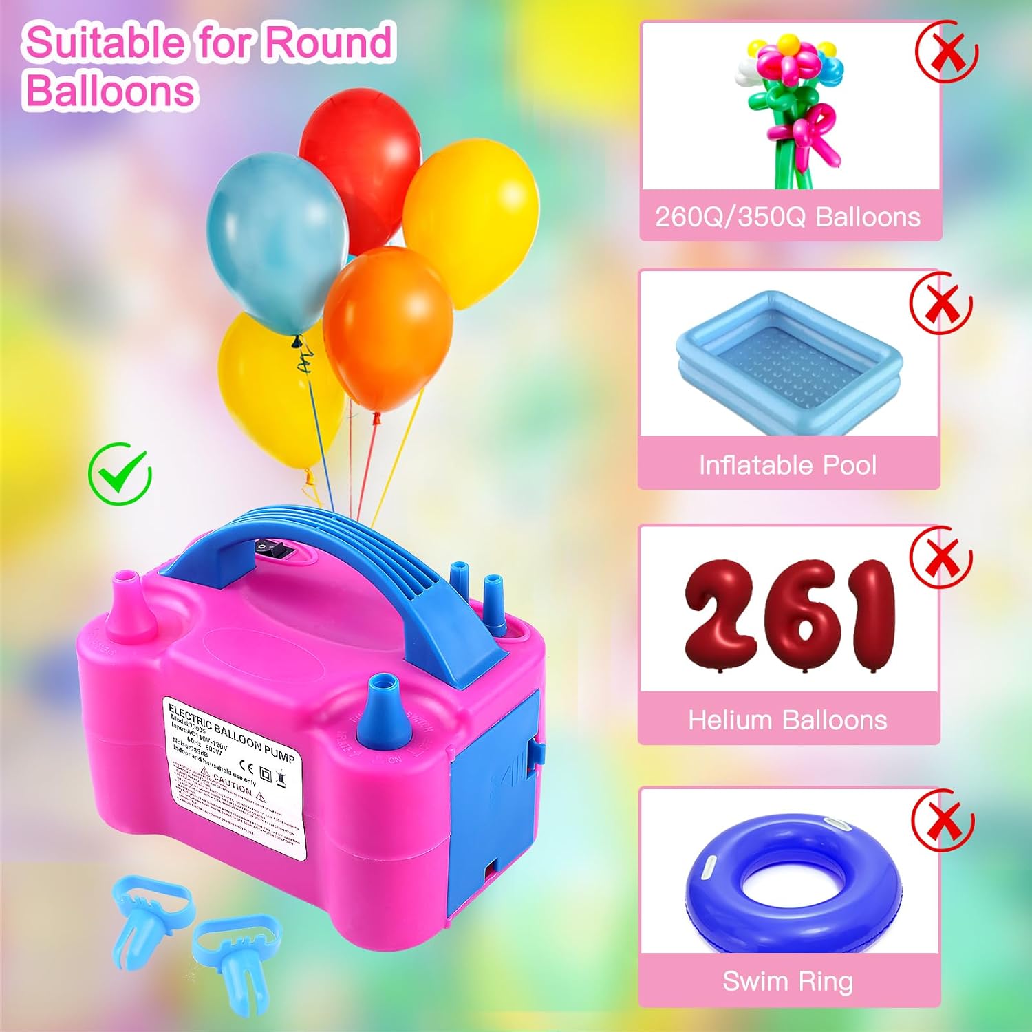 Thumbnail 4 de QIPUMP Balloon Pump Electric 110V 600W with Dual Nozzles – Fast Balloon Inflator for Decorating