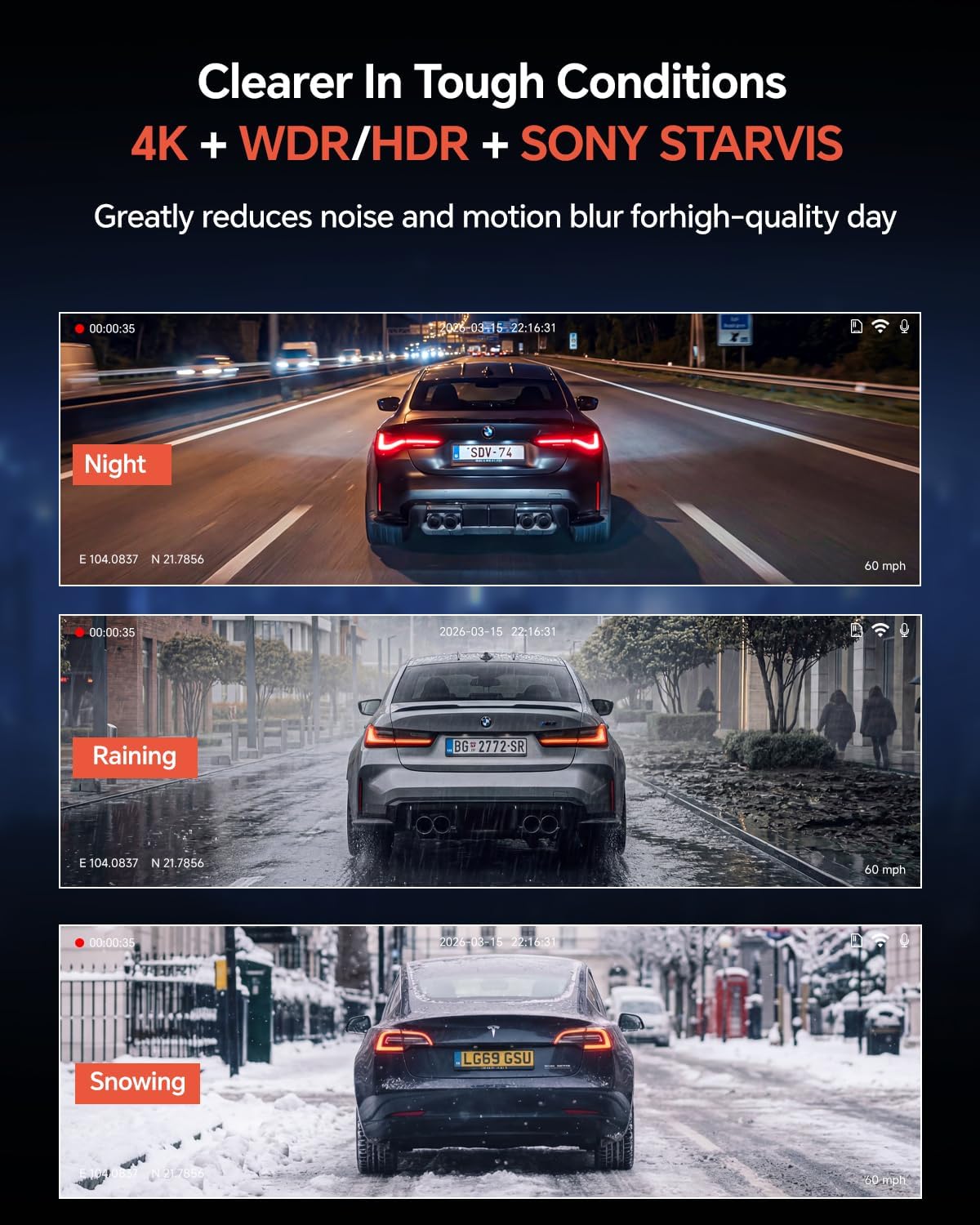 Thumbnail 4 de Coolcrazy 4K Dual Dash Cam (Front and Rear) with STARVIS Sensor, Built-in GPS, 24H Parking Mode