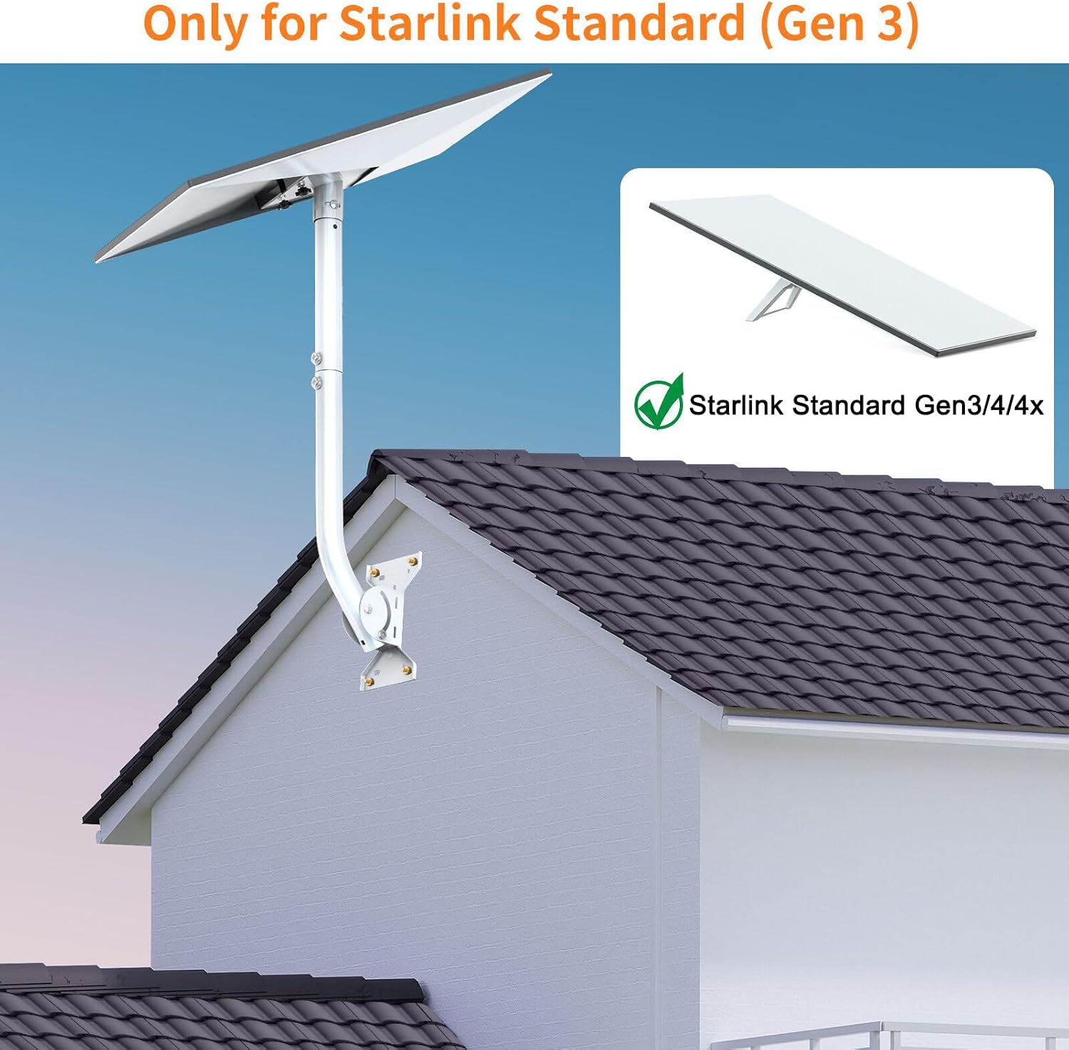Thumbnail 1 de Starlink Mount Gen 3 with Pipe Adapter: Long Heavy Duty Mounting Kit for Wall or Roof