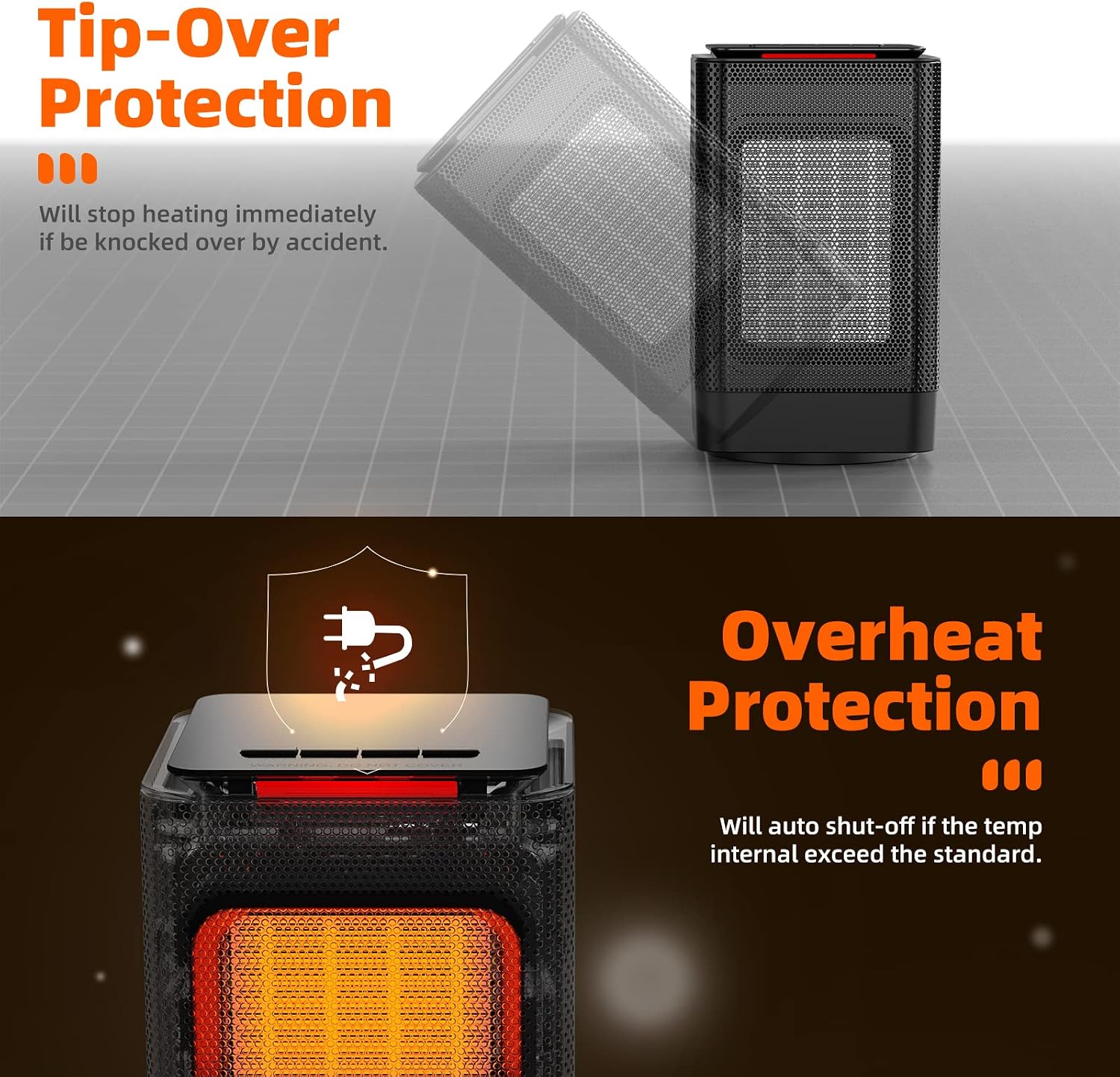 Detalle de TABYIK DH-QN02 Portable Ceramic Space Heater, 45° Oscillation, 3 Modes