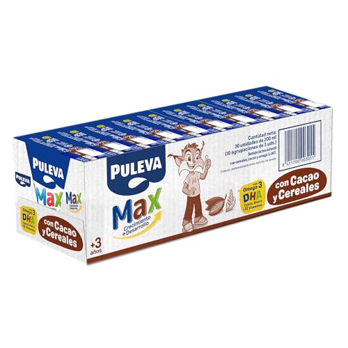 Detalle de Puleva Max Cereales y Cacao Leche Crecimiento +3 Años, Caja 10x3x200ml