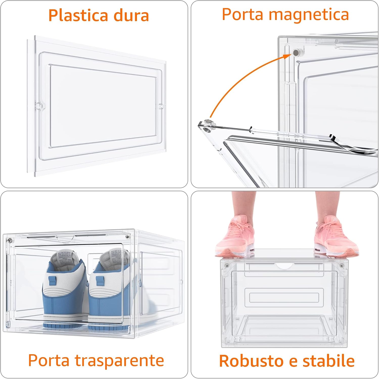 Detalle de HOMIDEC: 6 Scatole per Scarpe impilabili in plastica trasparente con coperchio magnetico