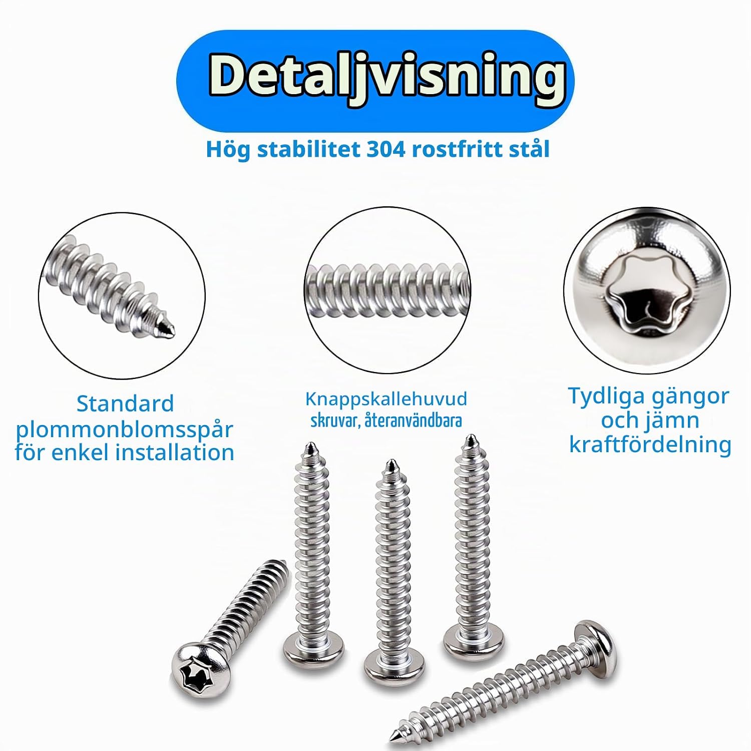 Detalle de msymsyu MSY-018-11 självgängande skruv M4 x 18 mm, rostfritt stål 304, Torx