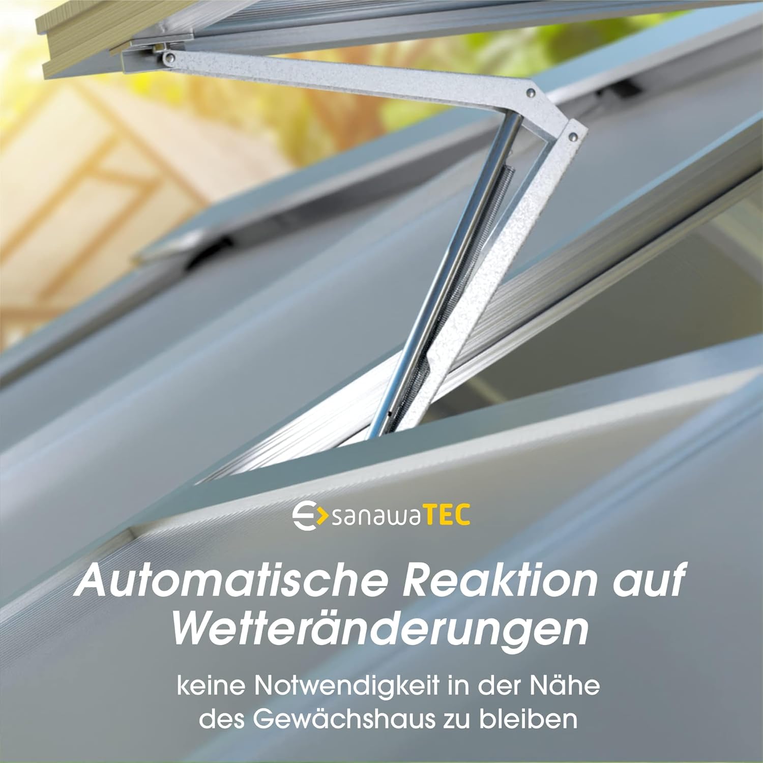 Detalle de SANAWATEC automatischer Fensteröffner für Gewächshaus – temperaturgesteuert (Hubkraft 7 kg, Hubhöhe 40 cm)
