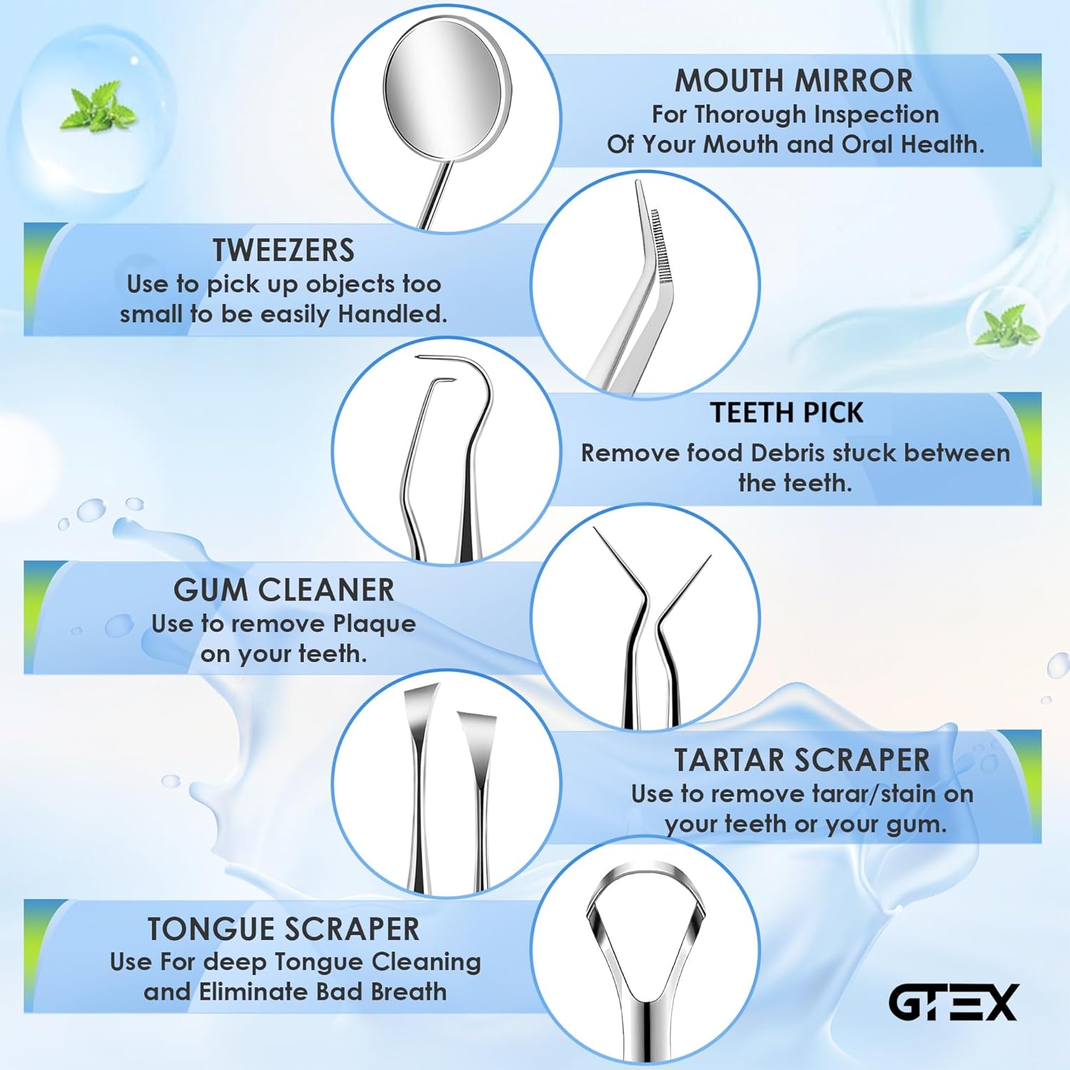Detalle de GTEX Plaque Remover for Teeth – 6-Piece Dental Care Kit for Home Use