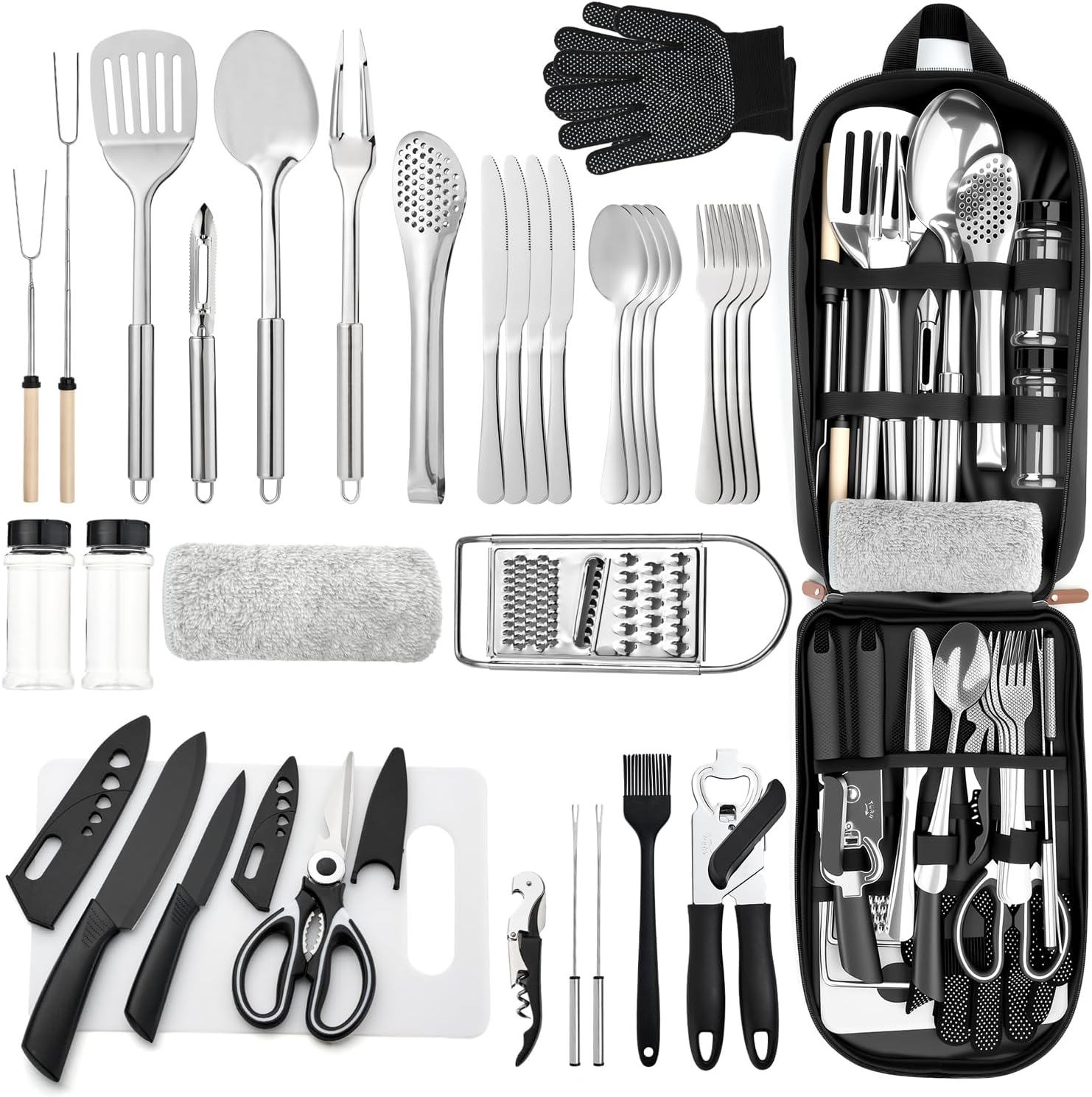 Detalle de THTYBROS 34-Piece Camping Utensil Set, Stainless Steel with Storage Bag