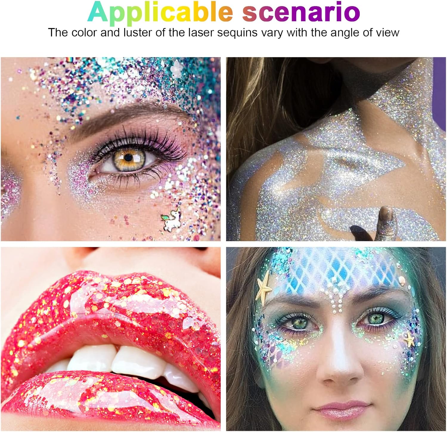 Detalle de URAQT Gel à paillettes Sirène : gros sequins scintillants pour visage et corps