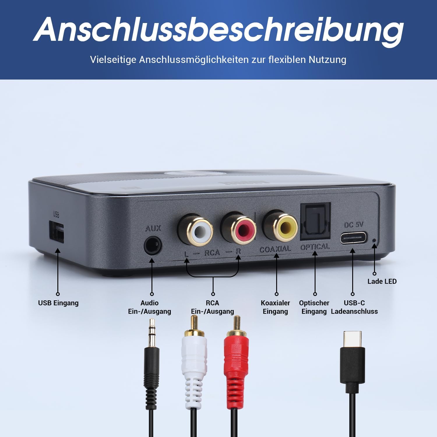 Thumbnail 5 de August MR285 Bluetooth 5.3 Sender/Empfänger mit Akku – NFC Multipoint, AUX/RCA, Optisch & Koaxial