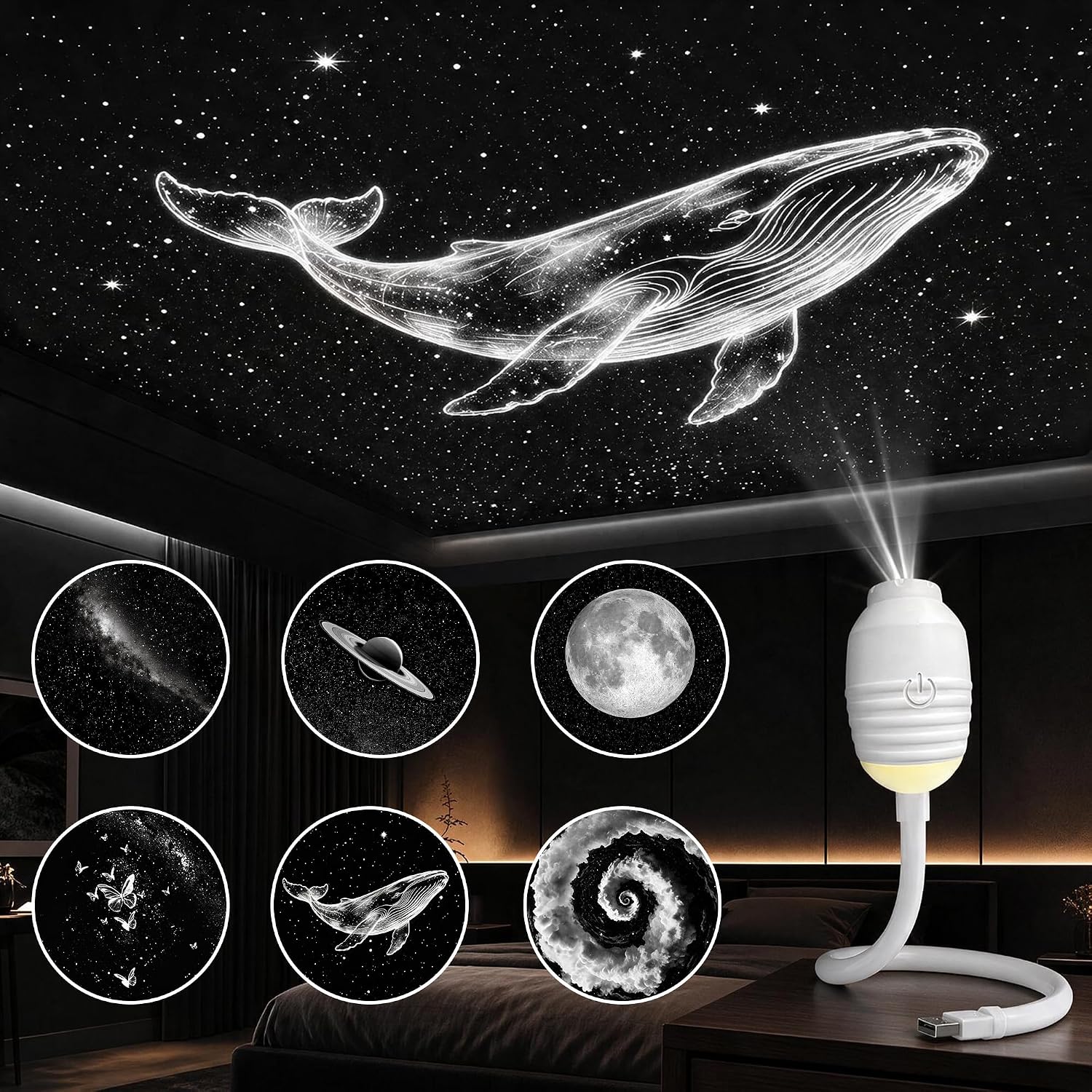 Detalle 2 de XIHUAN Lamp-USB sterrenhemelprojector met 6 projectieschijven en 360° rotatie