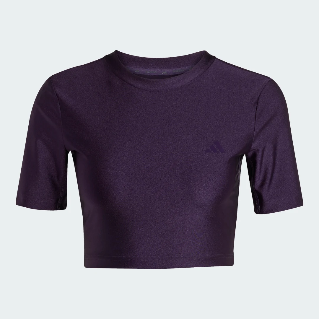 Detalle 2 de Camiseta brillante de entrenamiento Essentials de Adidas: ligero rendimiento en color violeta